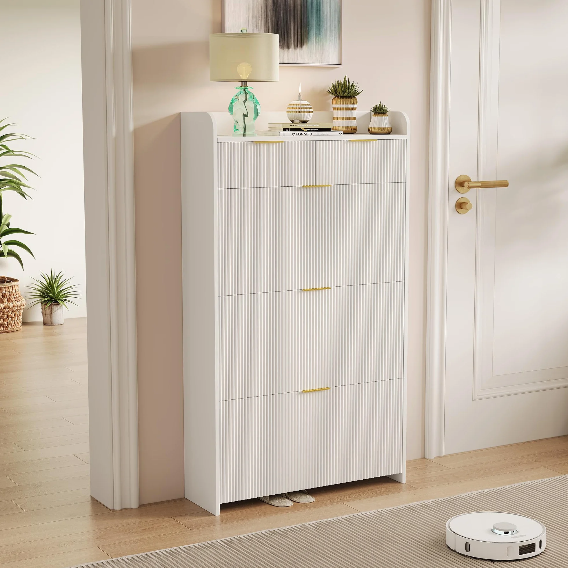 Armoire à Chaussures 15-20 Paires 3 Tiroirs Cloison Réglable 77x24x133.5 cm Blanc