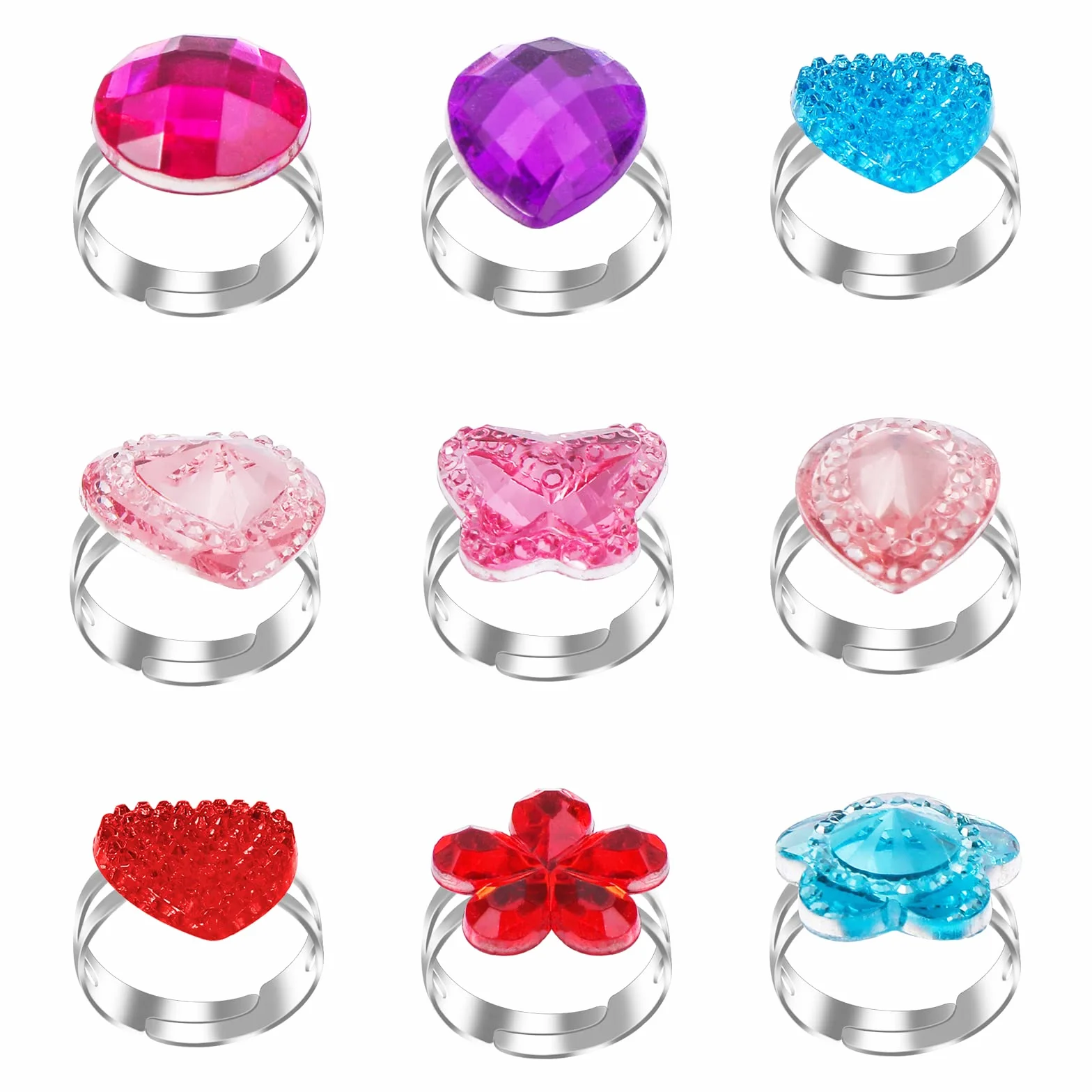 Abeillo 9 Pièces Bagues Réglables pour Enfants - Bijoux Fille - Résine Matériau