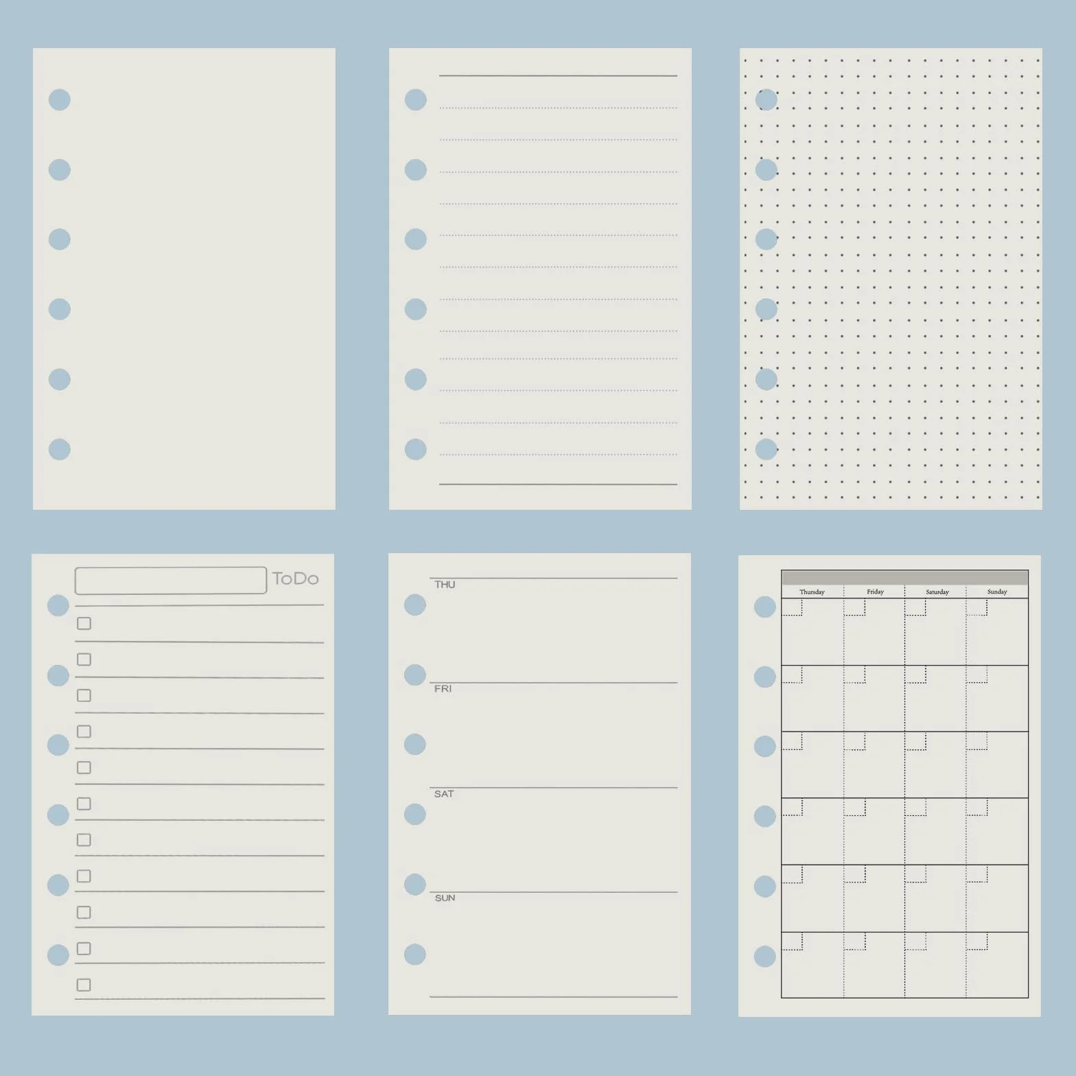 Harphia Kit de remplissage de cahiers A7 à 6 trous - 90 feuilles avec autocollants et séparateurs - Inserts de planification A7