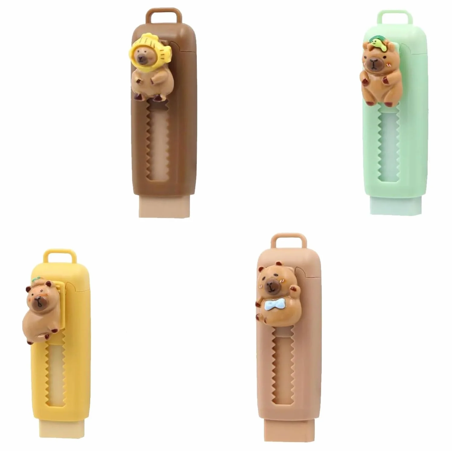 Gommes Capybara Rétractables - Gomme à Effacer Coulissante pour Enfants, Mécanisme Push-Pull, Fournitures Scolaires Originales