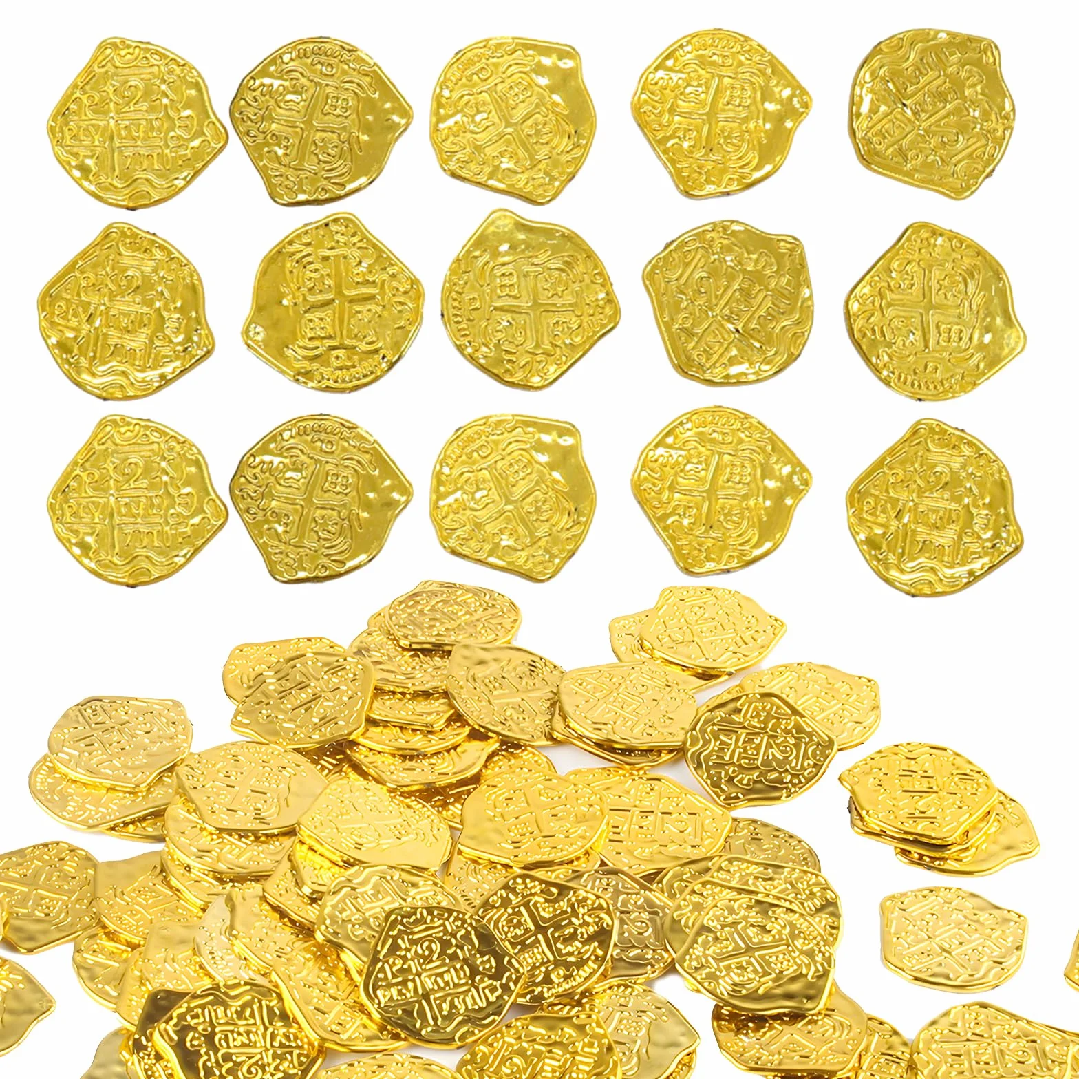 Lot de 100 pièces d'or en plastique - Trésor de pirate - Décoration de fête - Anniversaire d'enfant