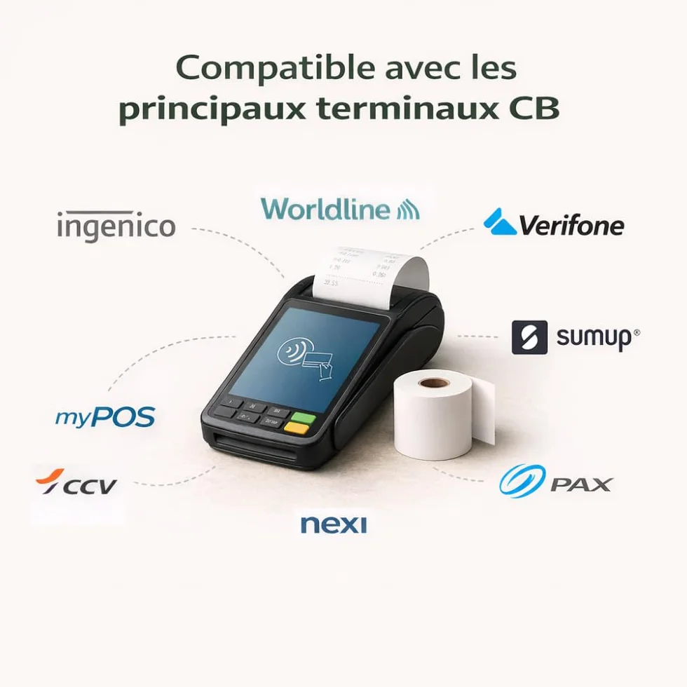 Papier Thermique pour Carte Bancaire Rouleaux TPE/CB 57x35 15m Lot de 20 Sans BPA