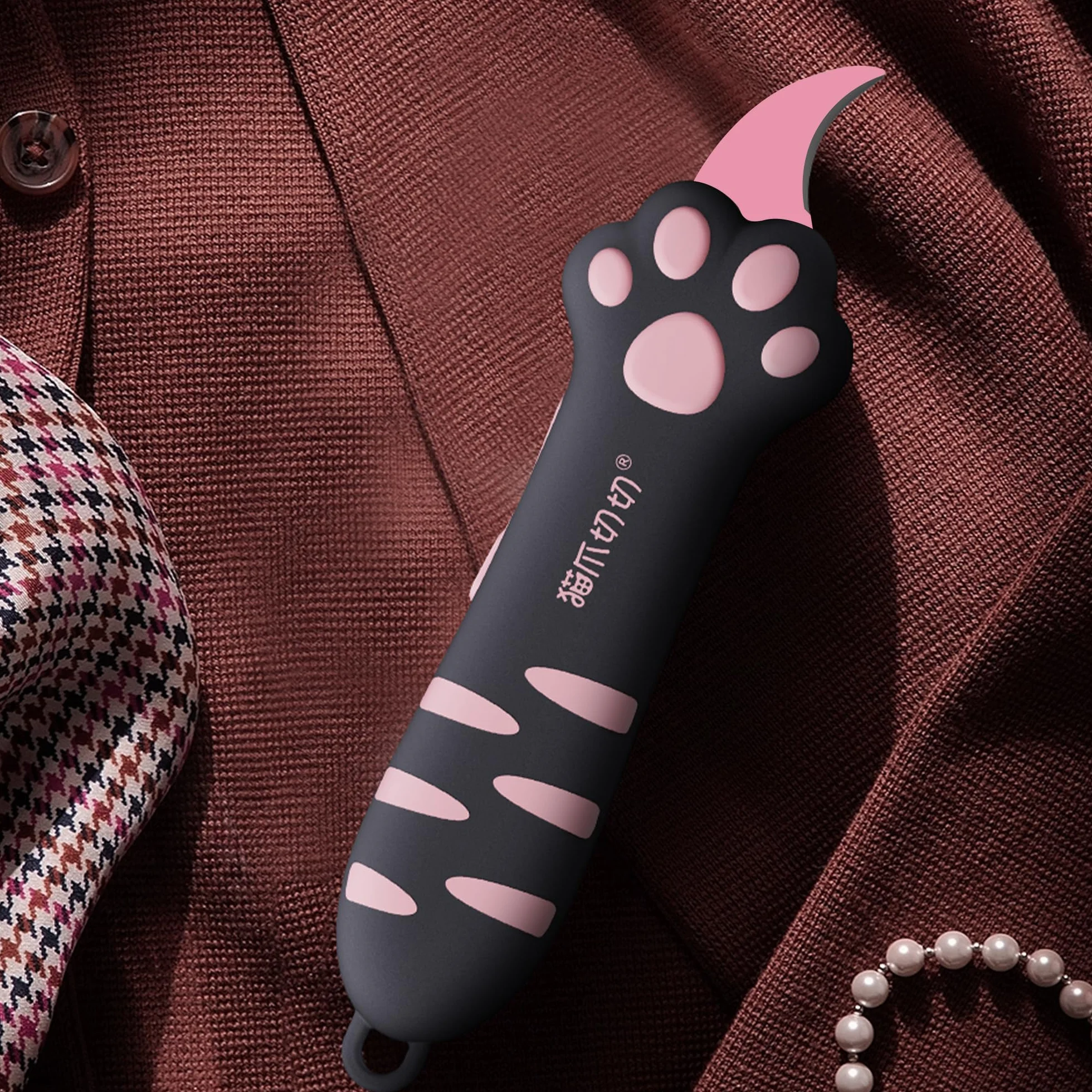 Cutter rétractable lame acier inoxydable revêtement antiadhésif poignée ergonomique patte de chat Rose Noir