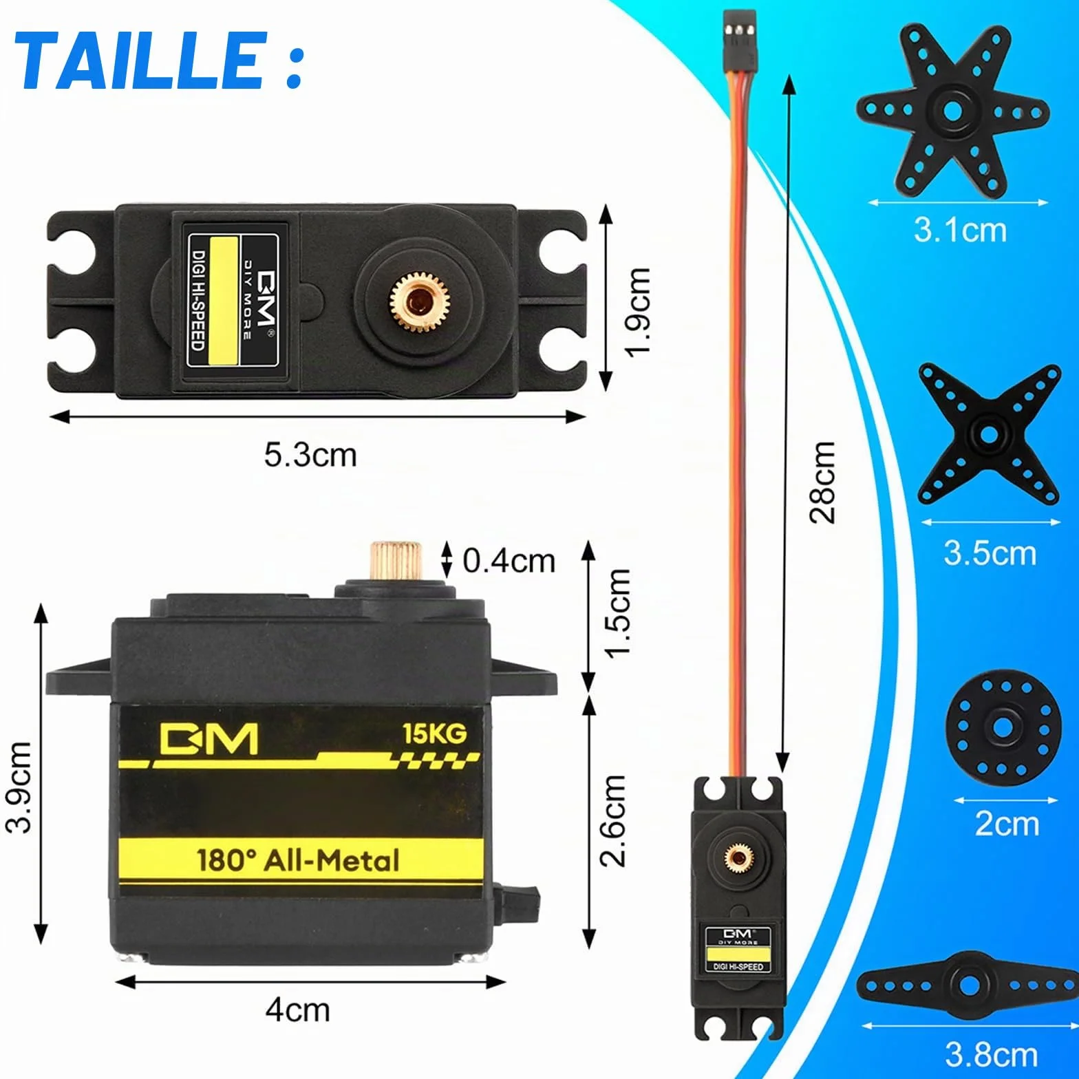 diymore Lot de 6 Servomoteurs Numériques 15KG Métal Couple Élevé