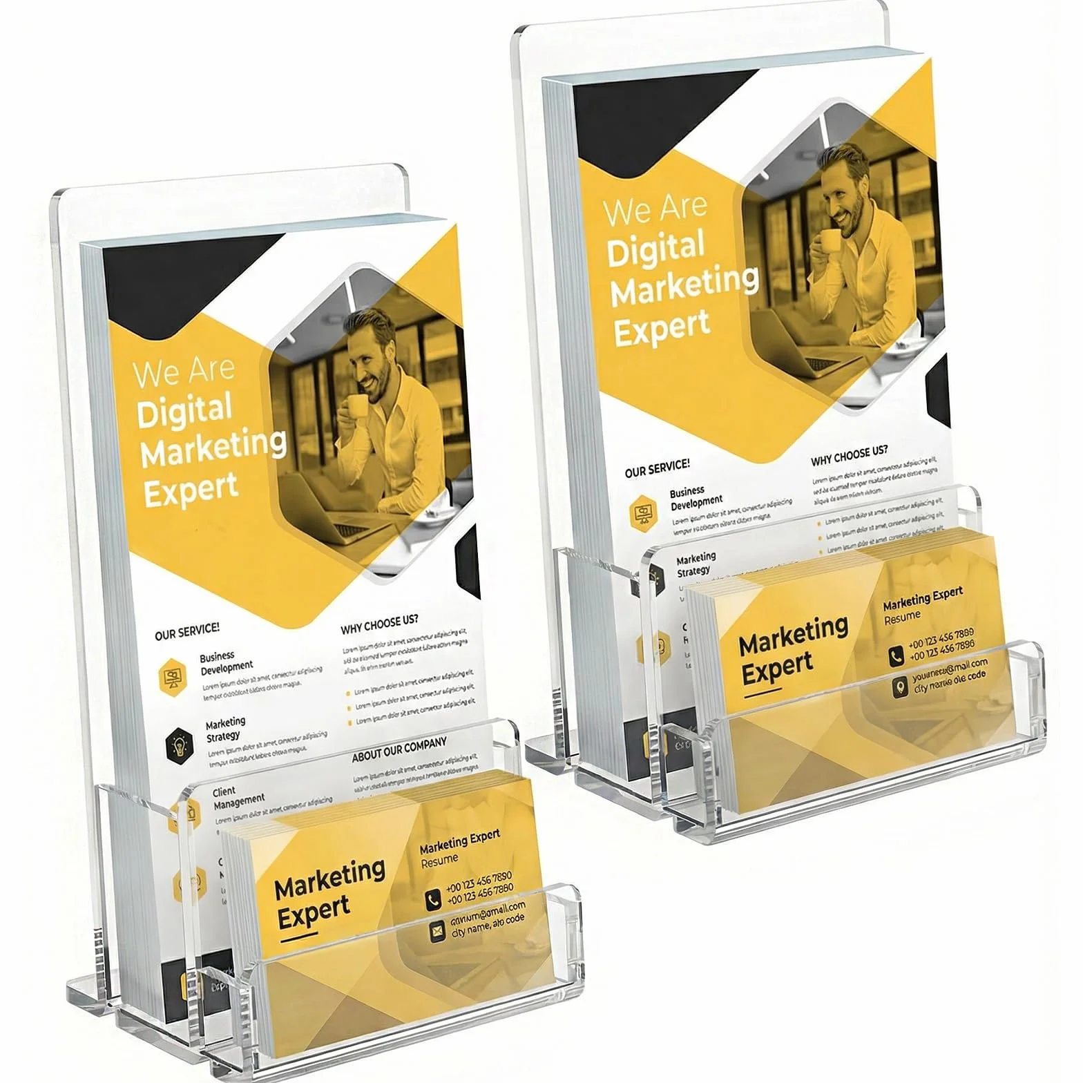 Porte-brochures A5 acrylique transparent lot de 2 avec fente pour cartes de visite support autonome