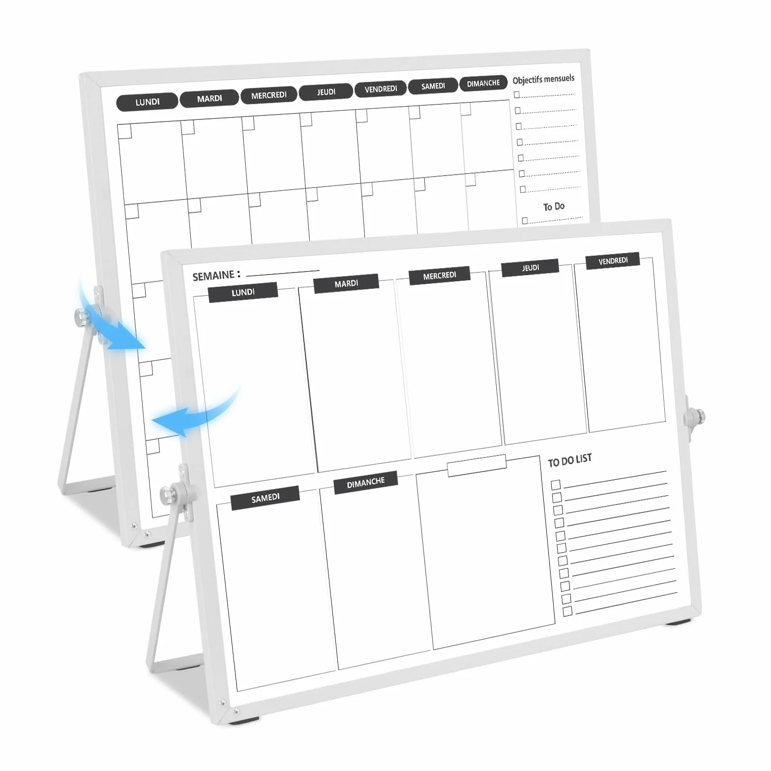 Calendrier Tableau blanc Double face 40×30cm Planificateur Semaine Mensuel effaçable