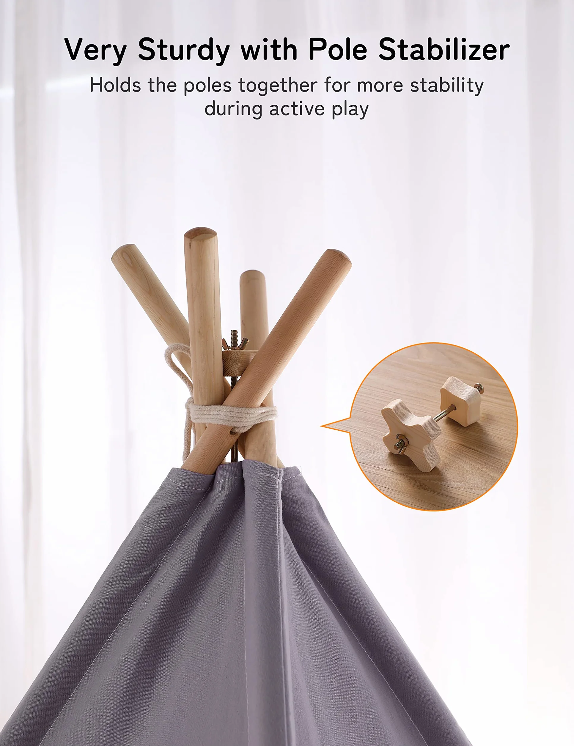 Tipi Enfant avec lumière Tapis & fixateur, Grande Tente Pliante pour Bebe Gris