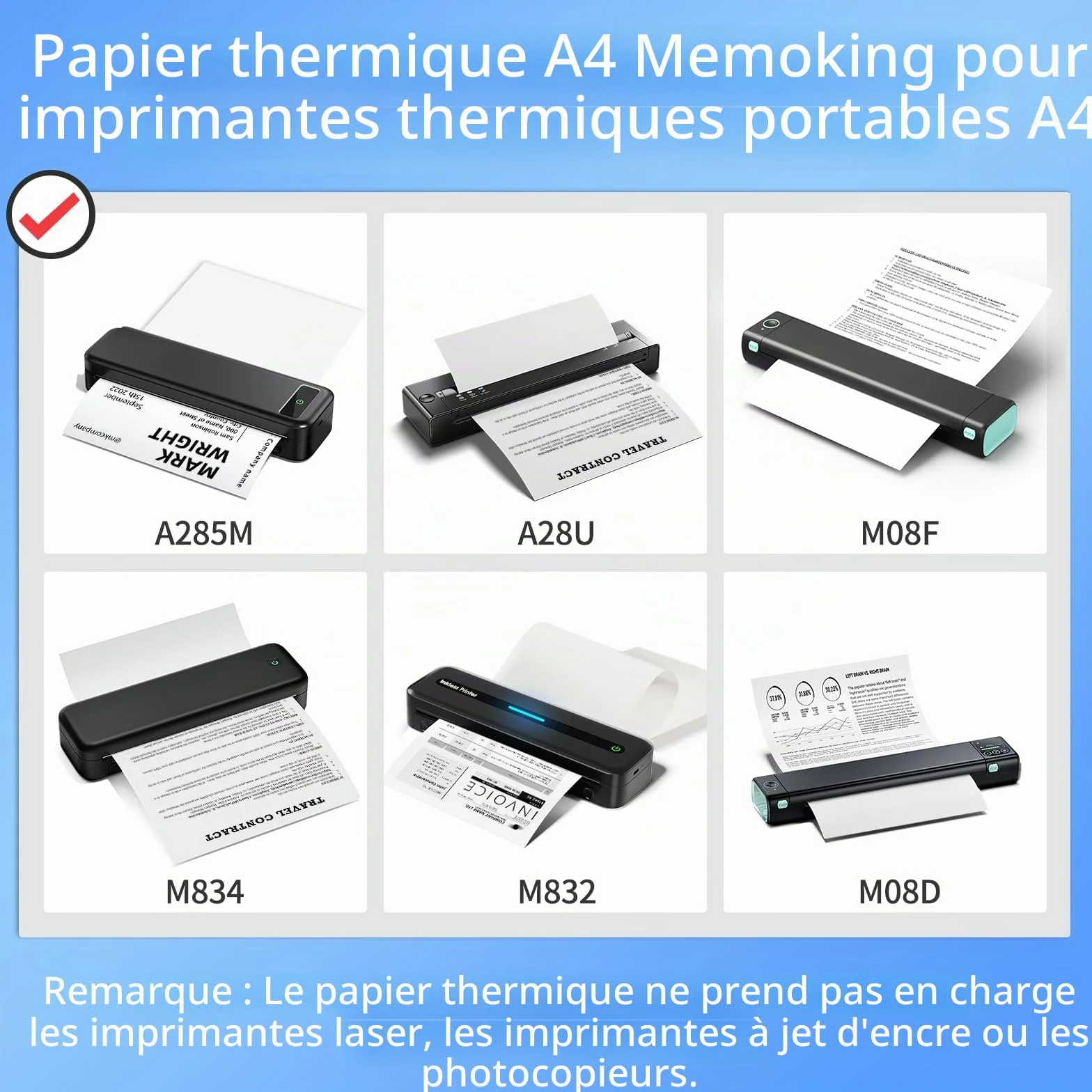 Papier Thermique A4 210 x 297 mm Lot de 100 Feuilles Compatible Phomemo TATTMUSE A285M A28U M08F M834 M832D M08D