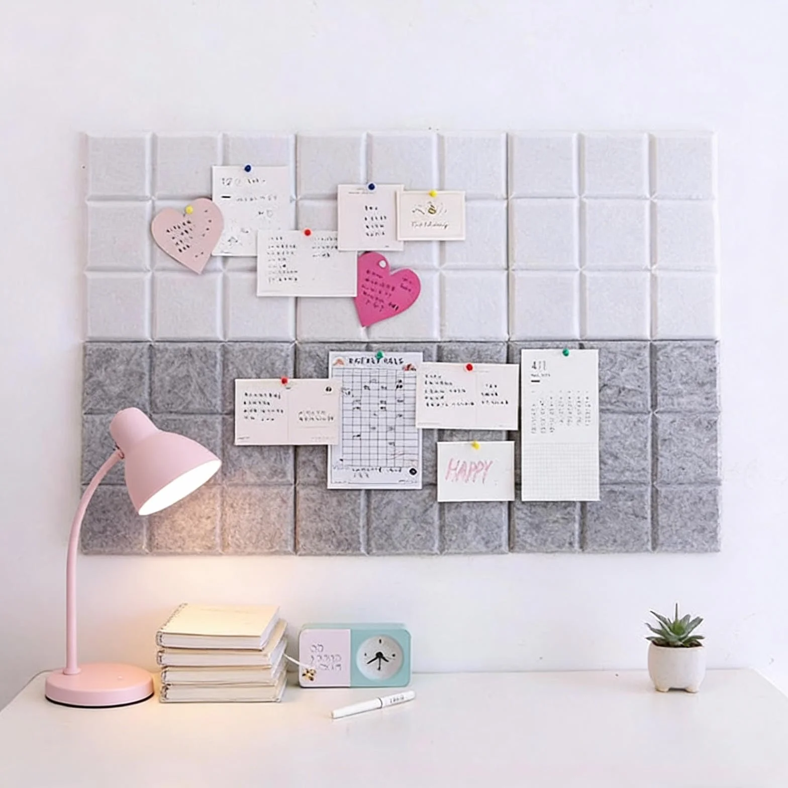 Tableau en feutre design 30 x 30 cm multicolore – Planche à photos sans trous (gris argent)