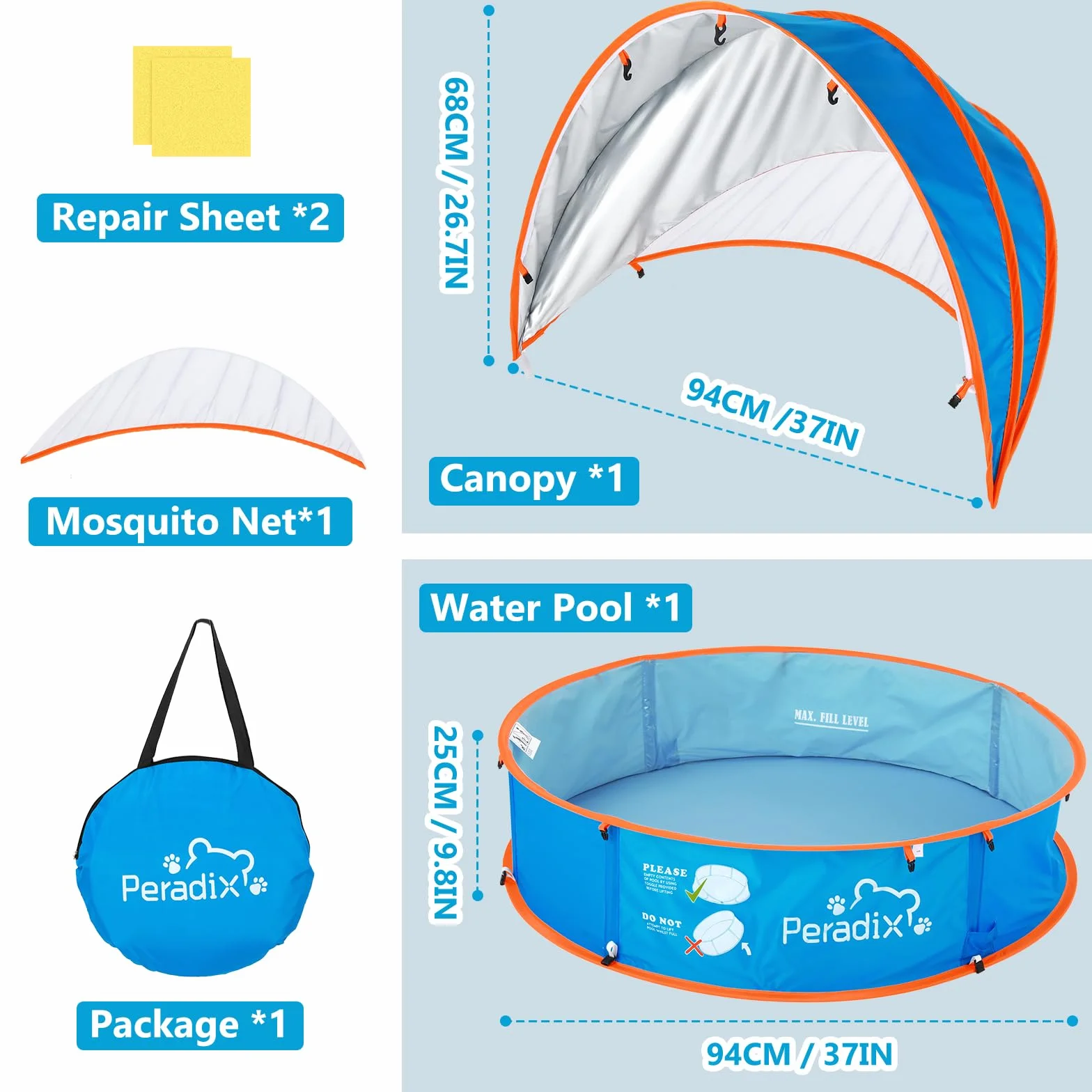 Peradix Splash Pool tente de plage 4 en 1 pour bébé avec abri solaire UV auvent moustiquaire pop-up portable