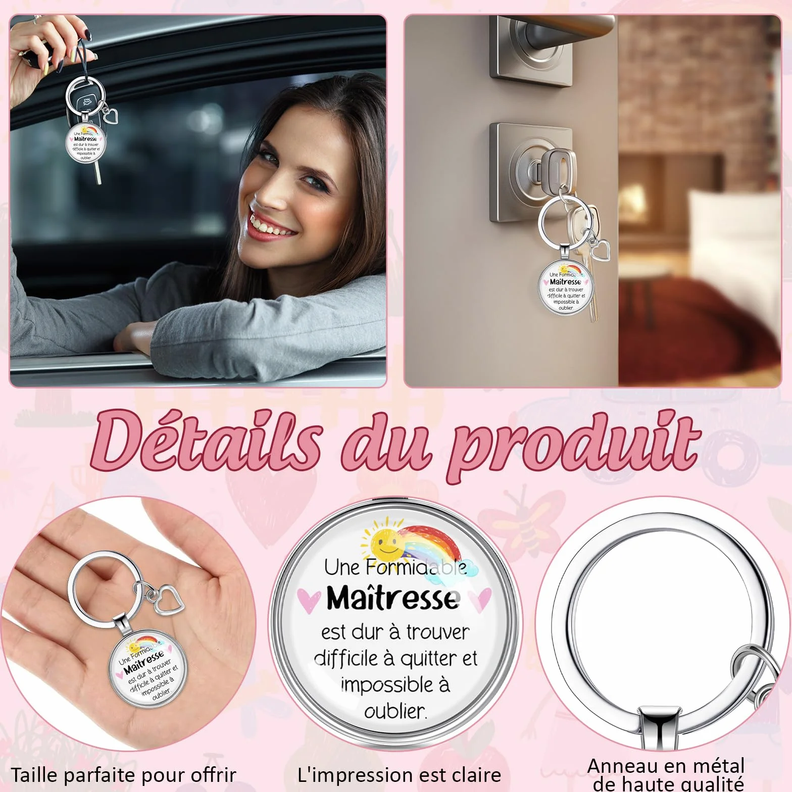 Xuniea Trousse à Maquillage Porte-Clés Gravé pour Professeur Cadeau Maitresse d'École