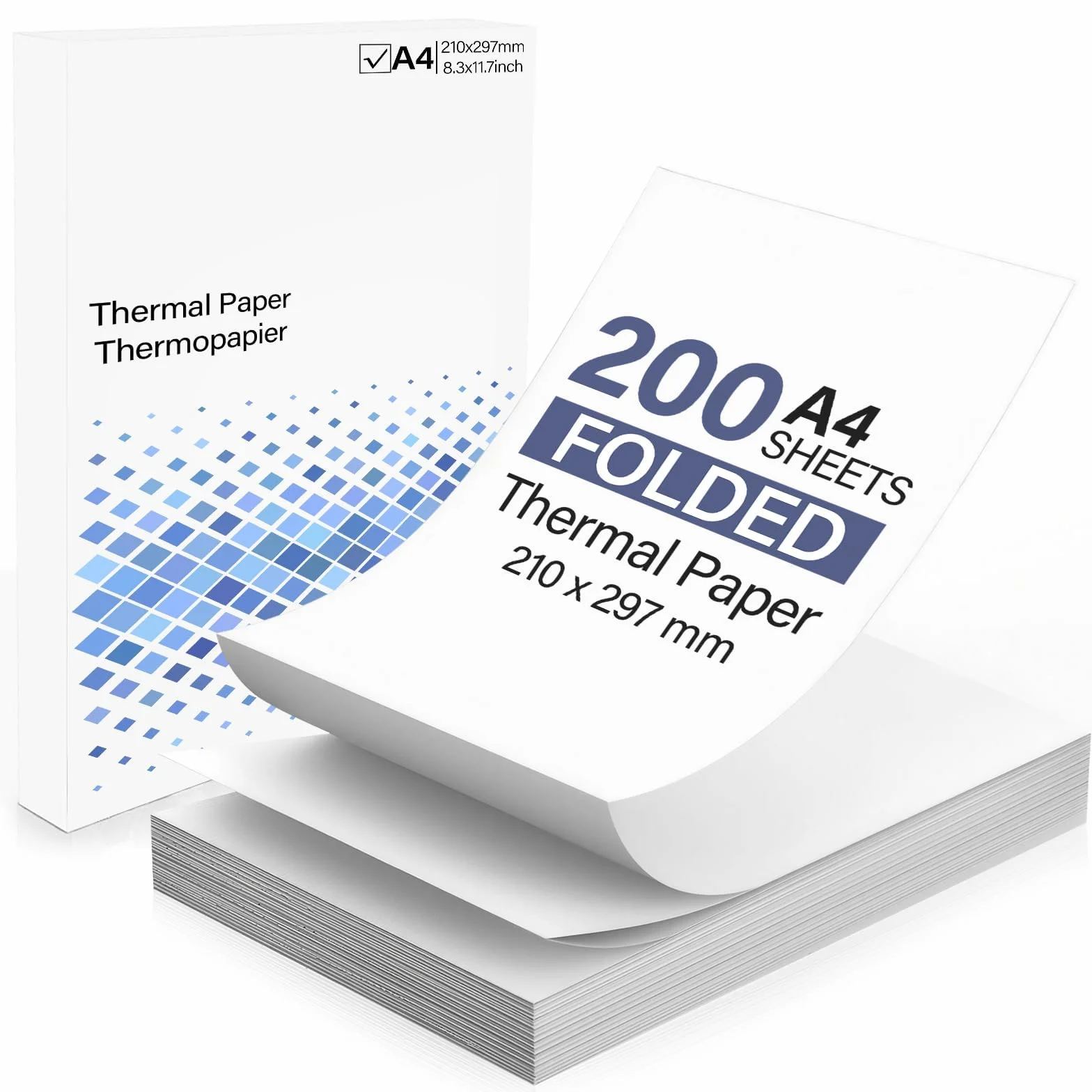Papier Thermique A4 Pliable 200 Feuilles, Sans BPA, Séchage Rapide, Compatible Imprimantes Thermiques A4 pour Fichiers, Photos, Notes