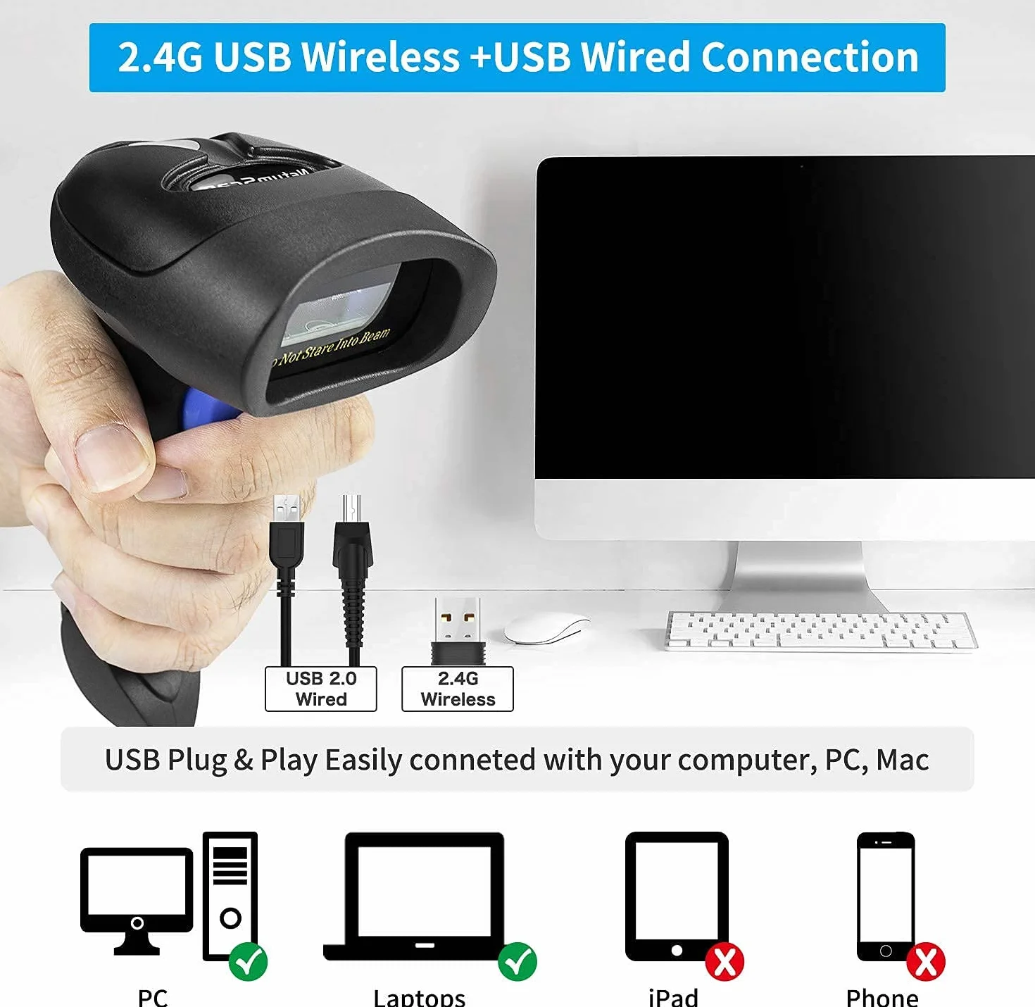 NetumScan NSL8 Scanner de Codes-Barres 2D sans Fil QR PDF417 DataMatrix MaxiCode Portable