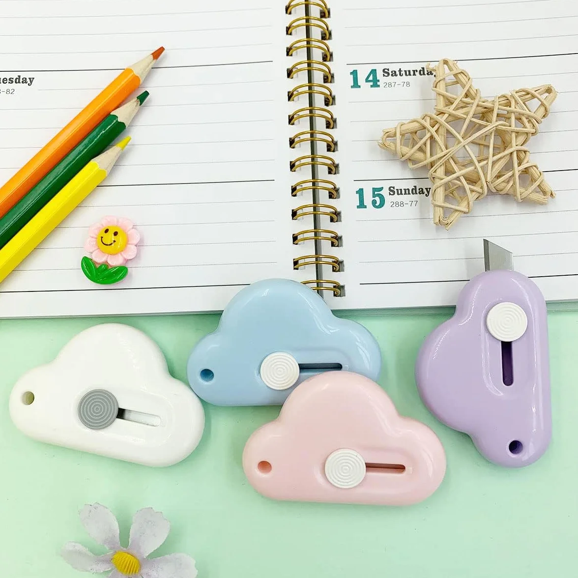 Mini Cutter Nuage Kawaii Ouvre Colis Enveloppe Papeterie Pastel Fournitures Scolaires Aesthetic Forme Nuage Rose Bleu Violet Blanc