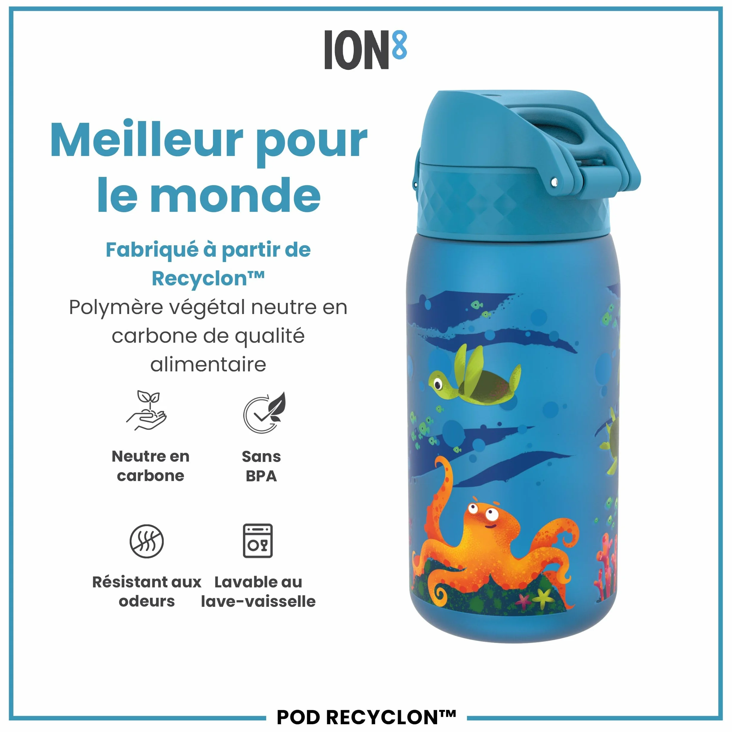Ion8 Gourde Enfant 350ml Anti-Fuite Verrouillage Sécurisé Sans BPA Lavable Lave-Vaisselle