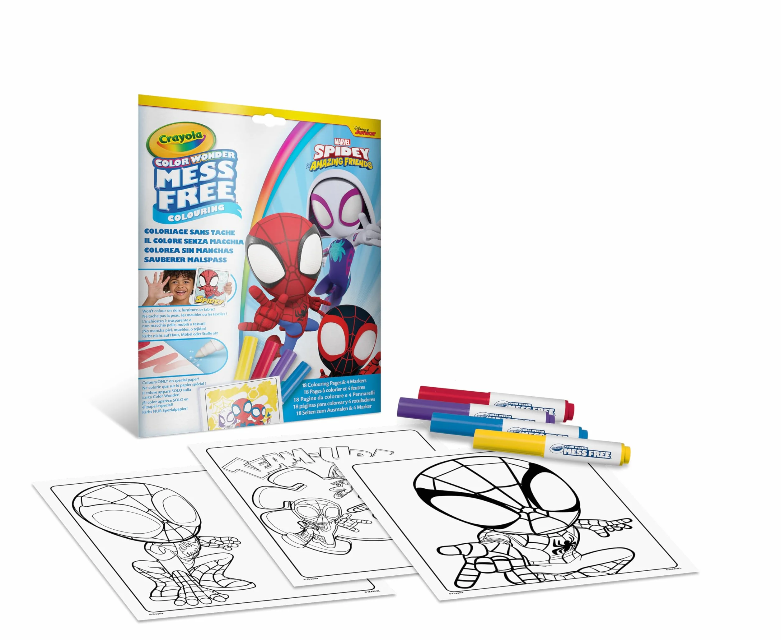 CRAYOLA Color Wonder Kit de Coloriage Spidey 18 Pages 4 Feutres Anti-tache Enfants 3 Ans