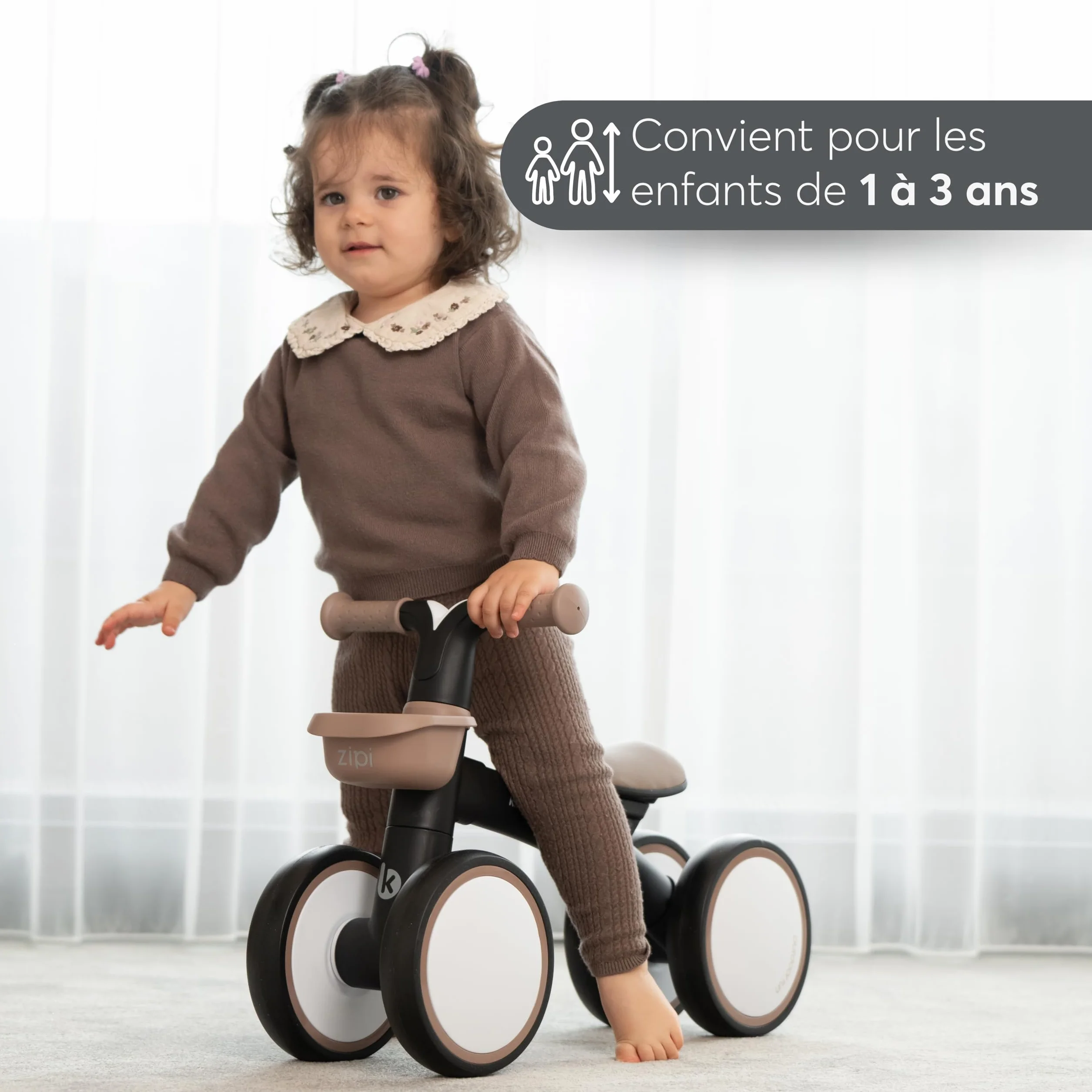 KikkaBoo Vélo sans pédales ZIPI, vélo d'équilibre bébé 1-3 Ans avec Panier réglable