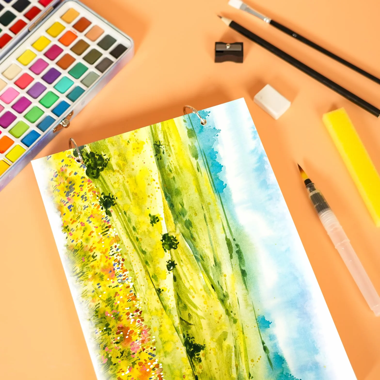 Kit de peinture aquarelle 50 couleurs portable avec pinceau et papier aquarelle