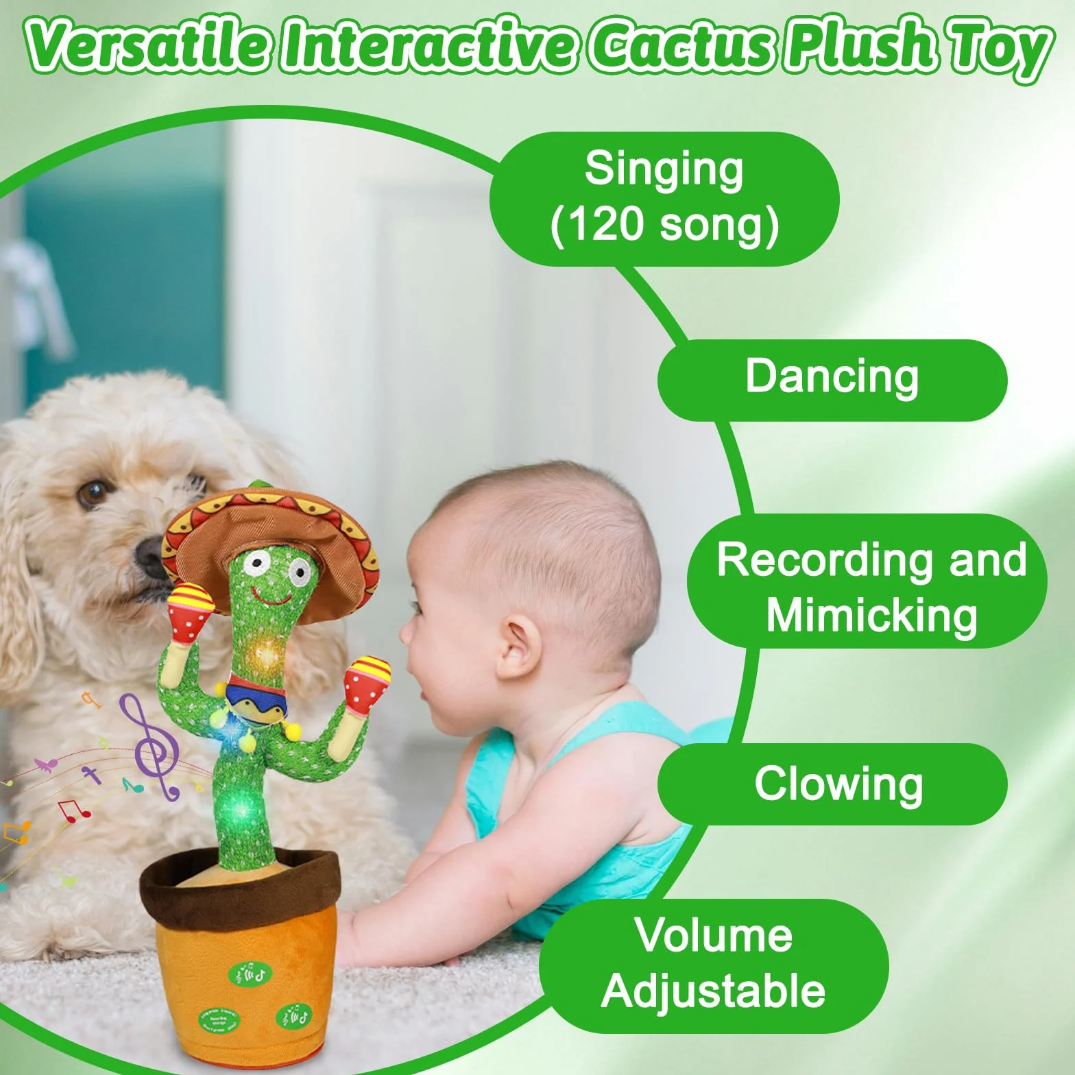 MeHoo Cactus Qui Danse et Répète avec Contrôle du Volume Jouet Éducatif pour Bébé