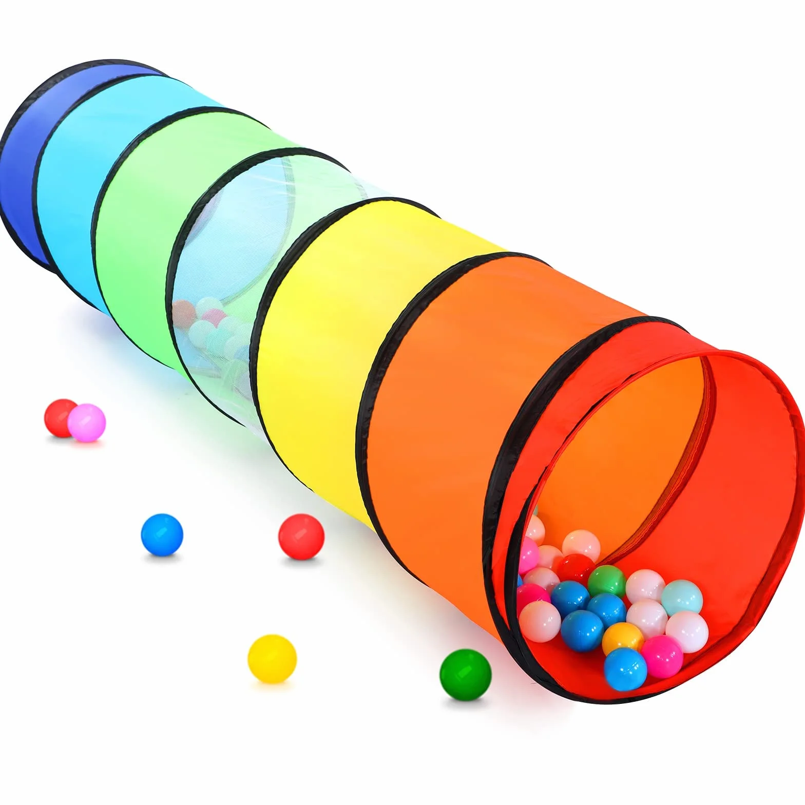 Tente de Jeux Tunnel Enfant 180 cm - Pliable Pop-up Exterieur Interieur avec Côtés en Maille - Parcours Motricité Bébé Cadeau