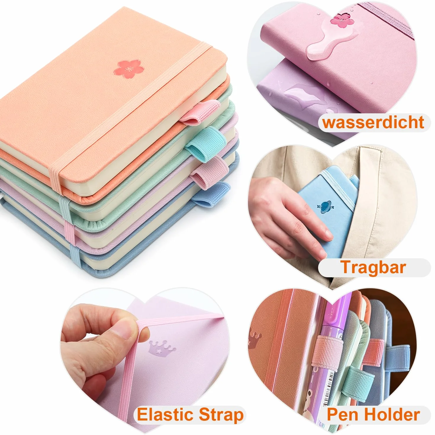 Carnet de Poche A7 avec 6 Autocollants, Mini Bloc Note Couverture Coloré pour Enfant Adultes