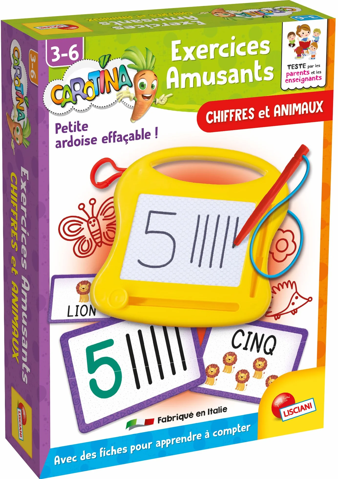 Lisciani CAROTINA Exercices Amusants Chiffres ET Animaux Jeu Apprendre Chiffres Enfants 3 Ans Ardoise Effaçable