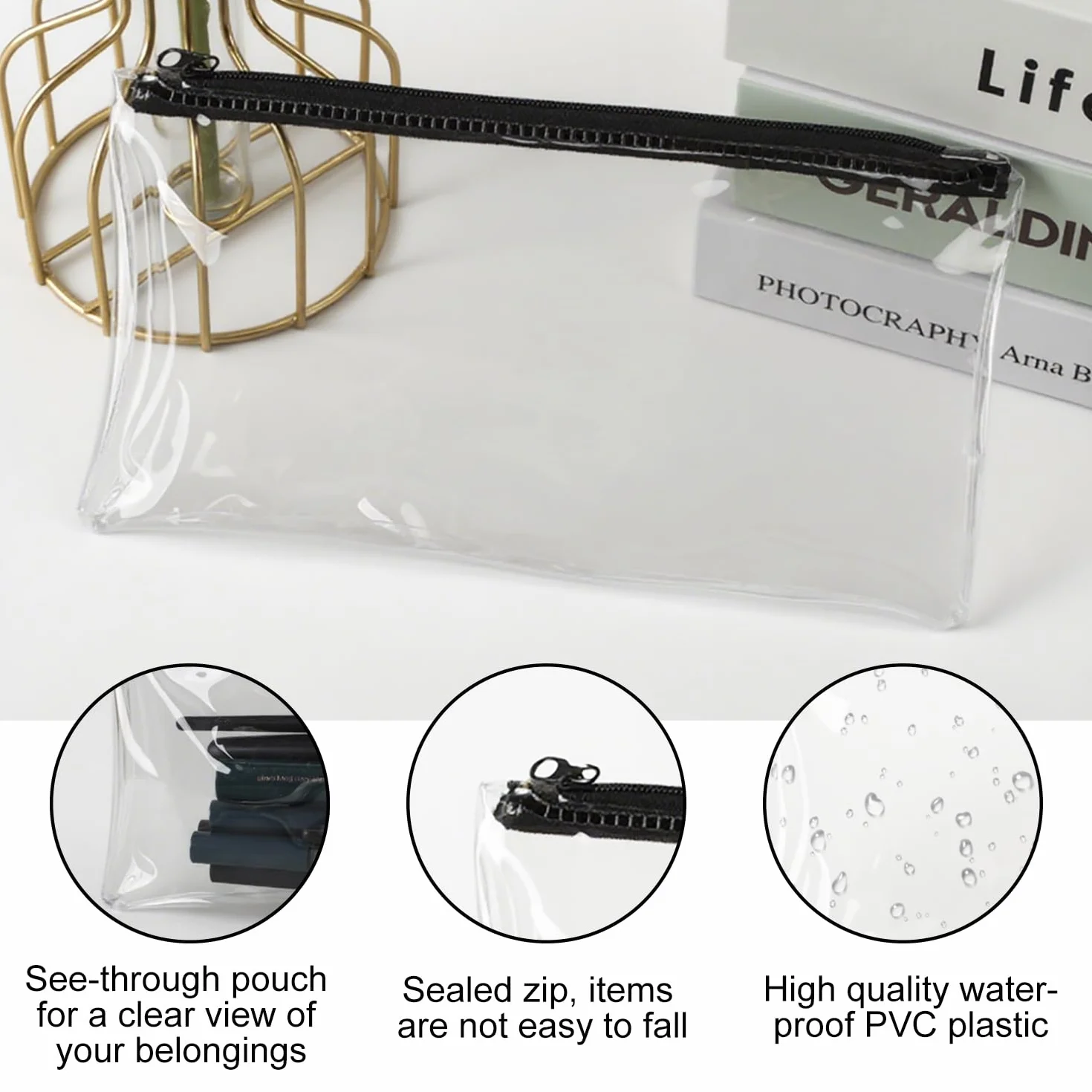 Trousse Transparente pour Examens en PVC Imperméable, Sac Zippé Multifonctionnel Voyage 3 Pièces