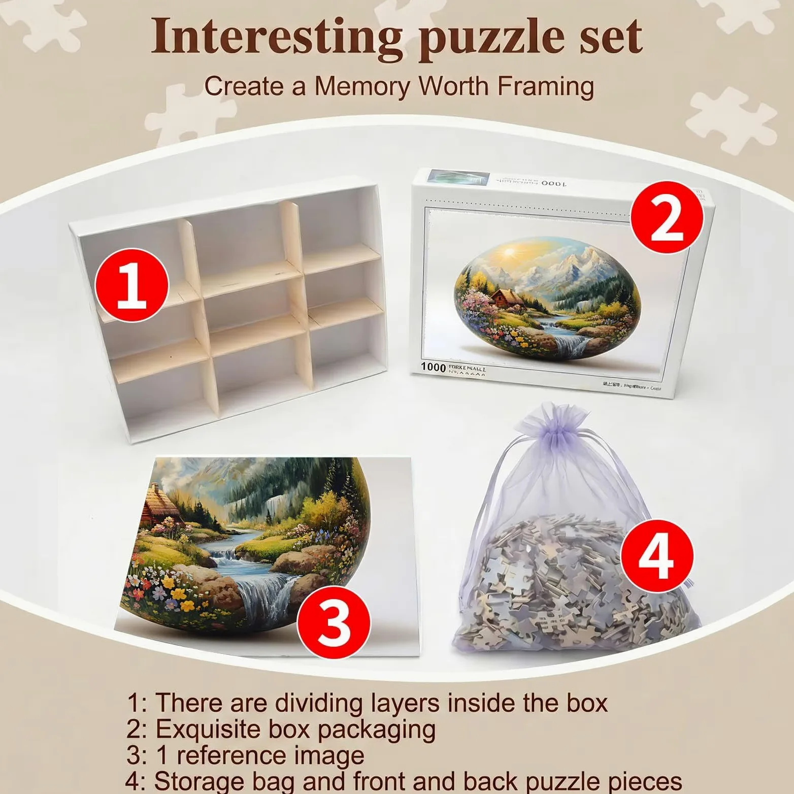Paysage œuf de Pâques Puzzle 1000 Pièces pour Adultes, Format 75 x 50 cm, Challenge Casse-Tête de Famille, Loisirs Créatifs et Relaxation, Pièces Robustes avec Lettres au Dos, Décor Murale f0-503