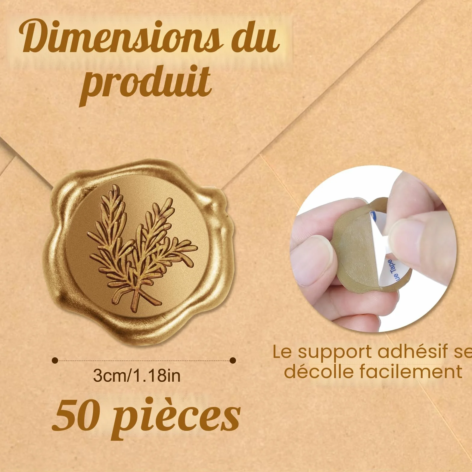 Sceau de Cire Doré 50 Pièces, Cachet de Cire Autocollant Vintage pour Mariage Anniversaire Noël