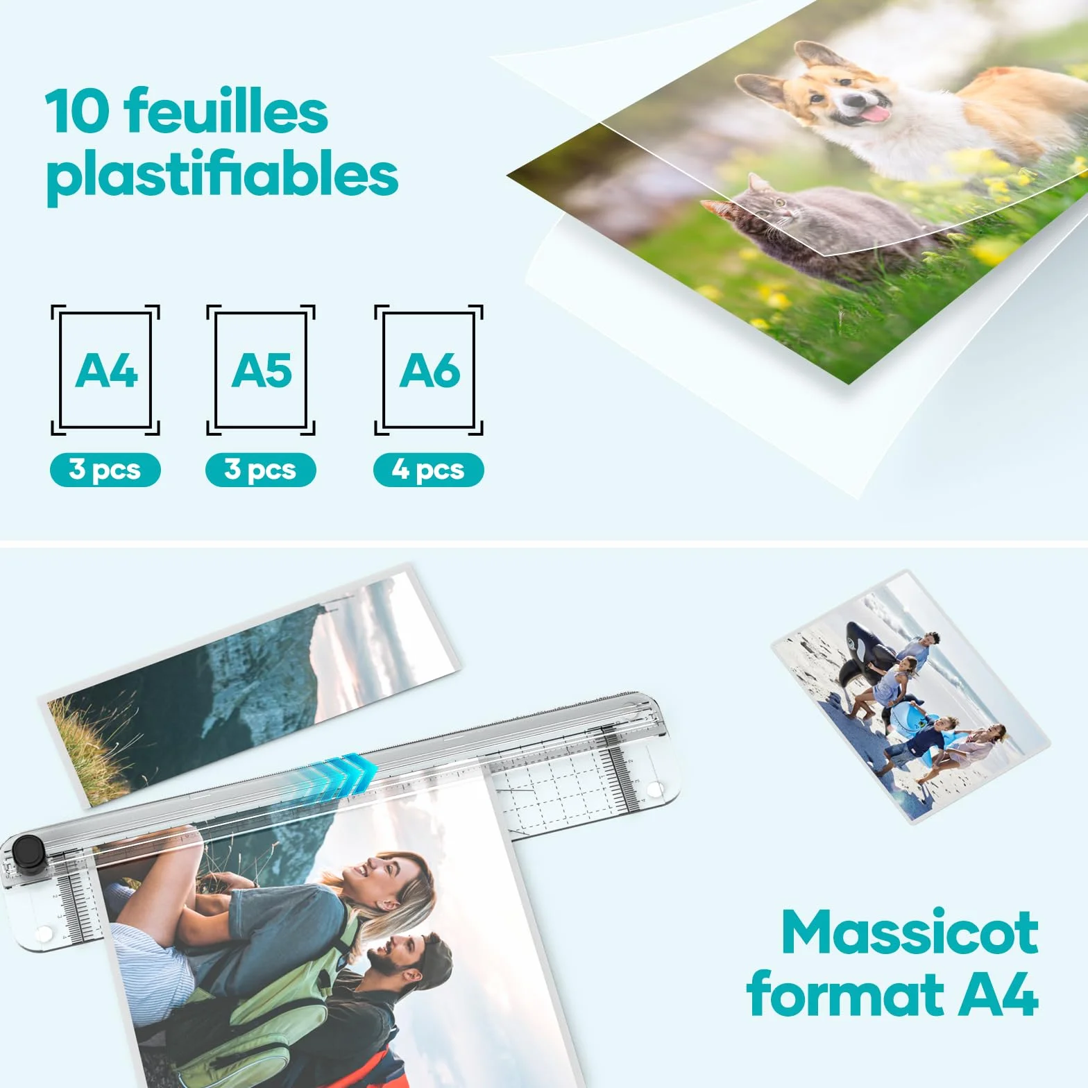 Crenova Plastifieuse A4/A5/A6, Modes Chaud et Froid, Massicot Intégré, Anti-Bourrage, Préparation Rapide, Noir