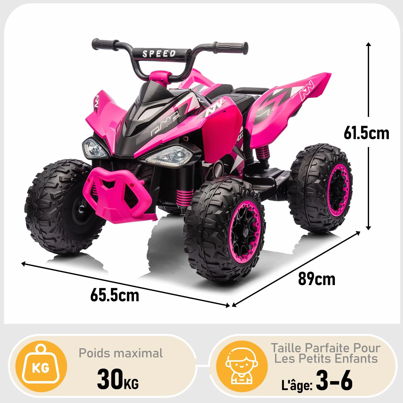 LALAHO Quad Électrique Enfants 12V Voiture Électrique avec LED et Musique ATV pour Enfant 3-8 Ans Rose