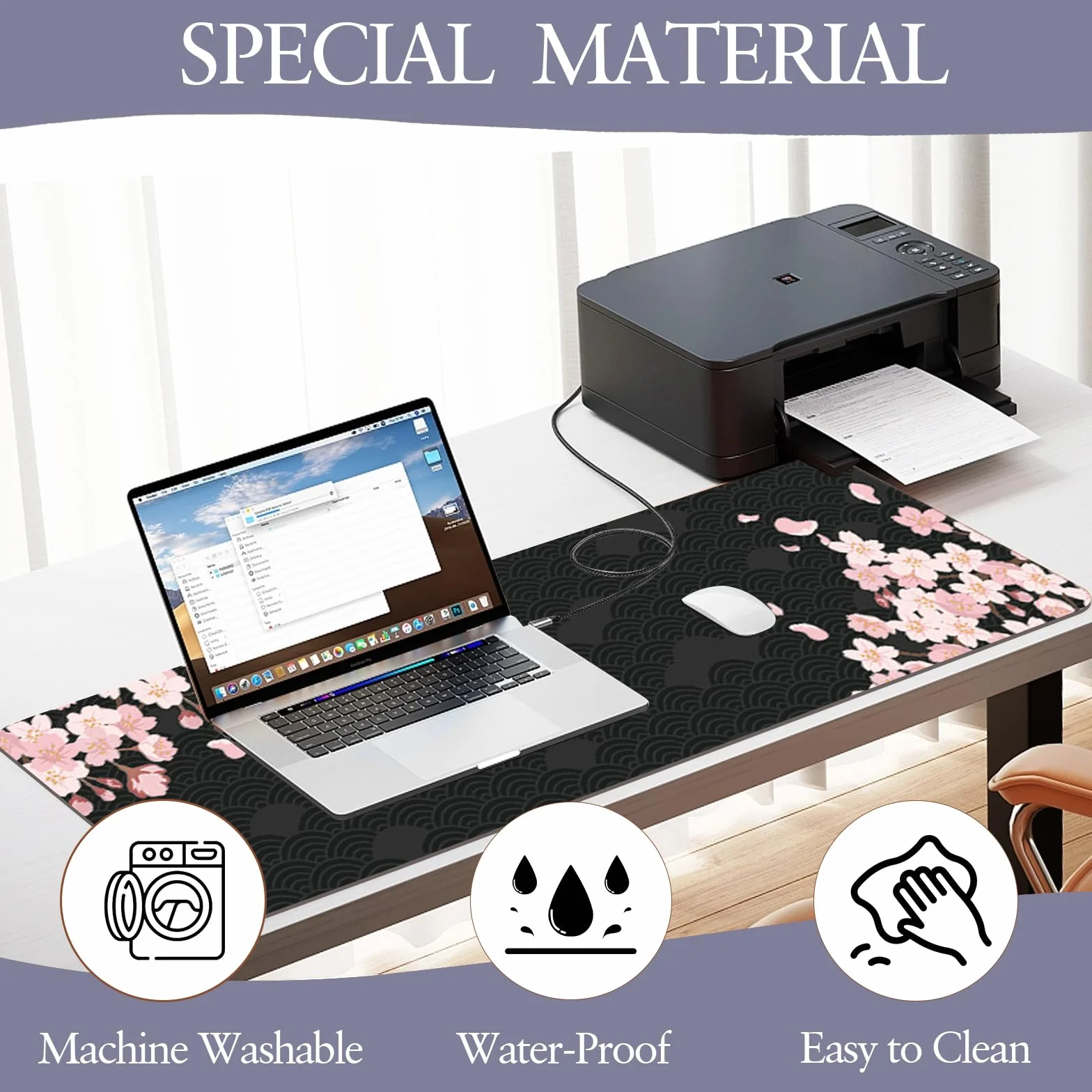Tapis de Bureau Antidérapant 80×30cm Blanc Sous-Main Protection
