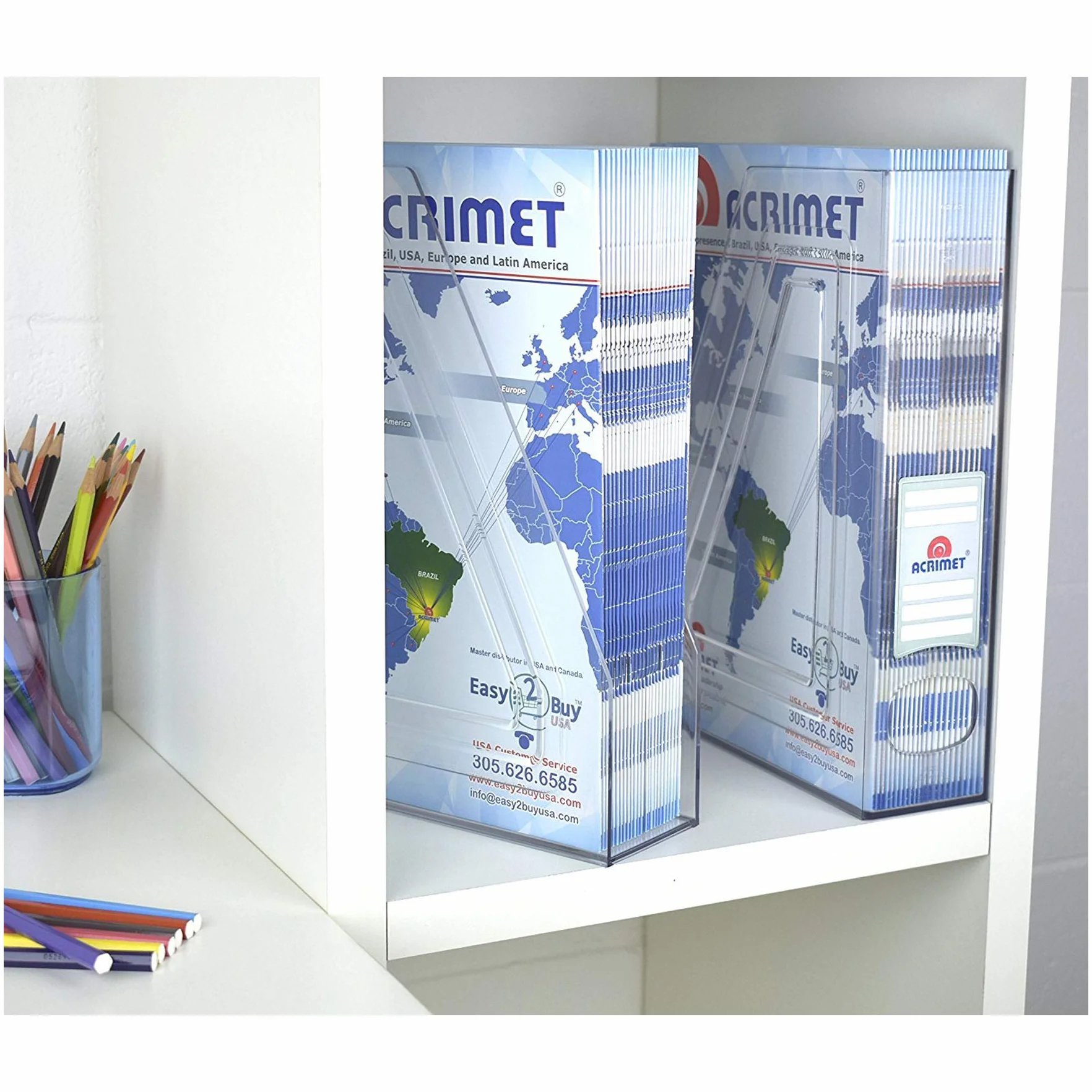 Acrimet Porte-Revues Support Durable Organisateur Dossiers Bureau Plastique Transparent Cristal Lot de 2