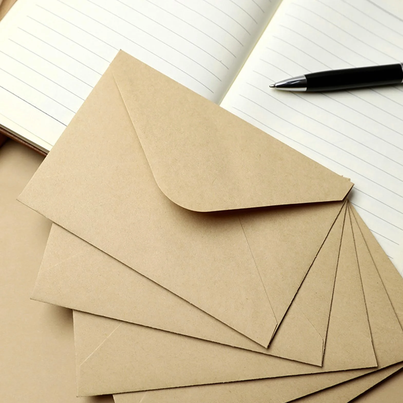 Enveloppes carrée kraft 70x100mm avec carte blanche pour lettres remerciement cadeau vœux