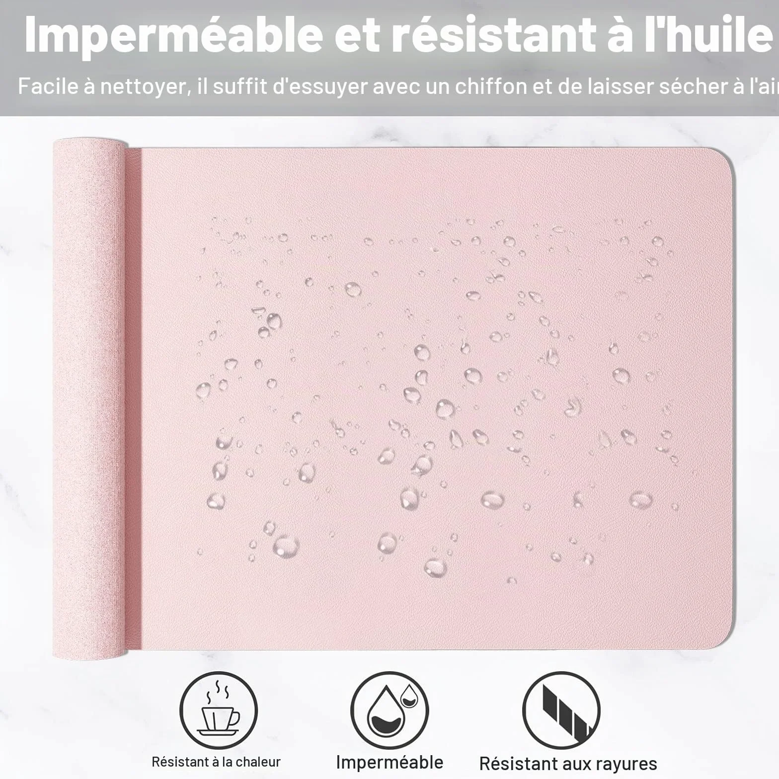 Sous-main en cuir PU 76,2 x 35,6 cm - Tapis de souris extra large imperméable - Antidérapant - Rose