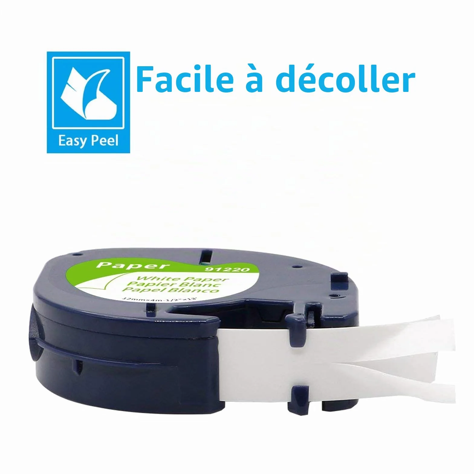 Ruban Compatible Dymo LetraTag 12mm x 4m Noir sur Blanc pour Étiqueteuse LT-100H LT-100T