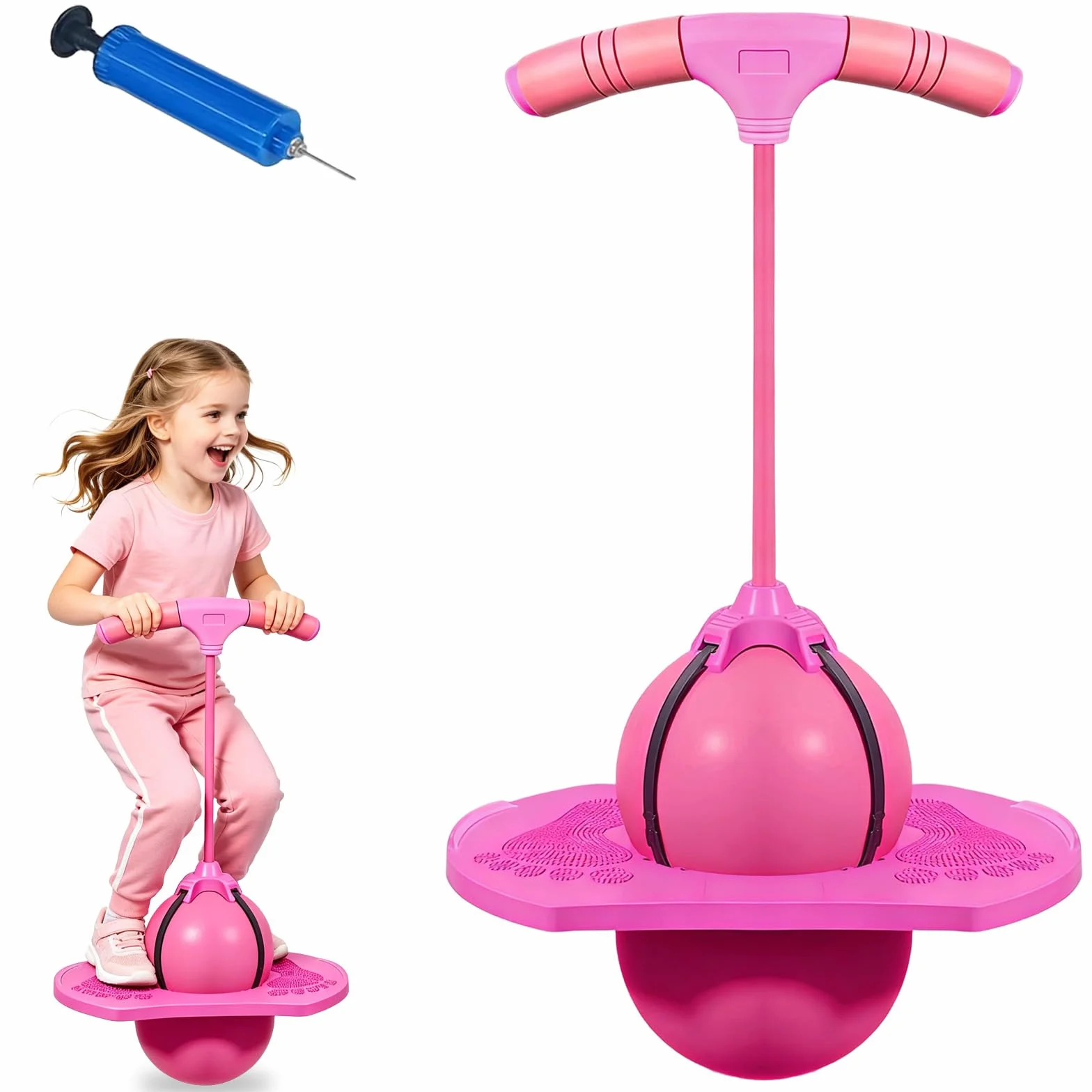 Pogo Ball avec Poignée, Ballon Sauteur d'Équilibre avec Pompe (Rose)