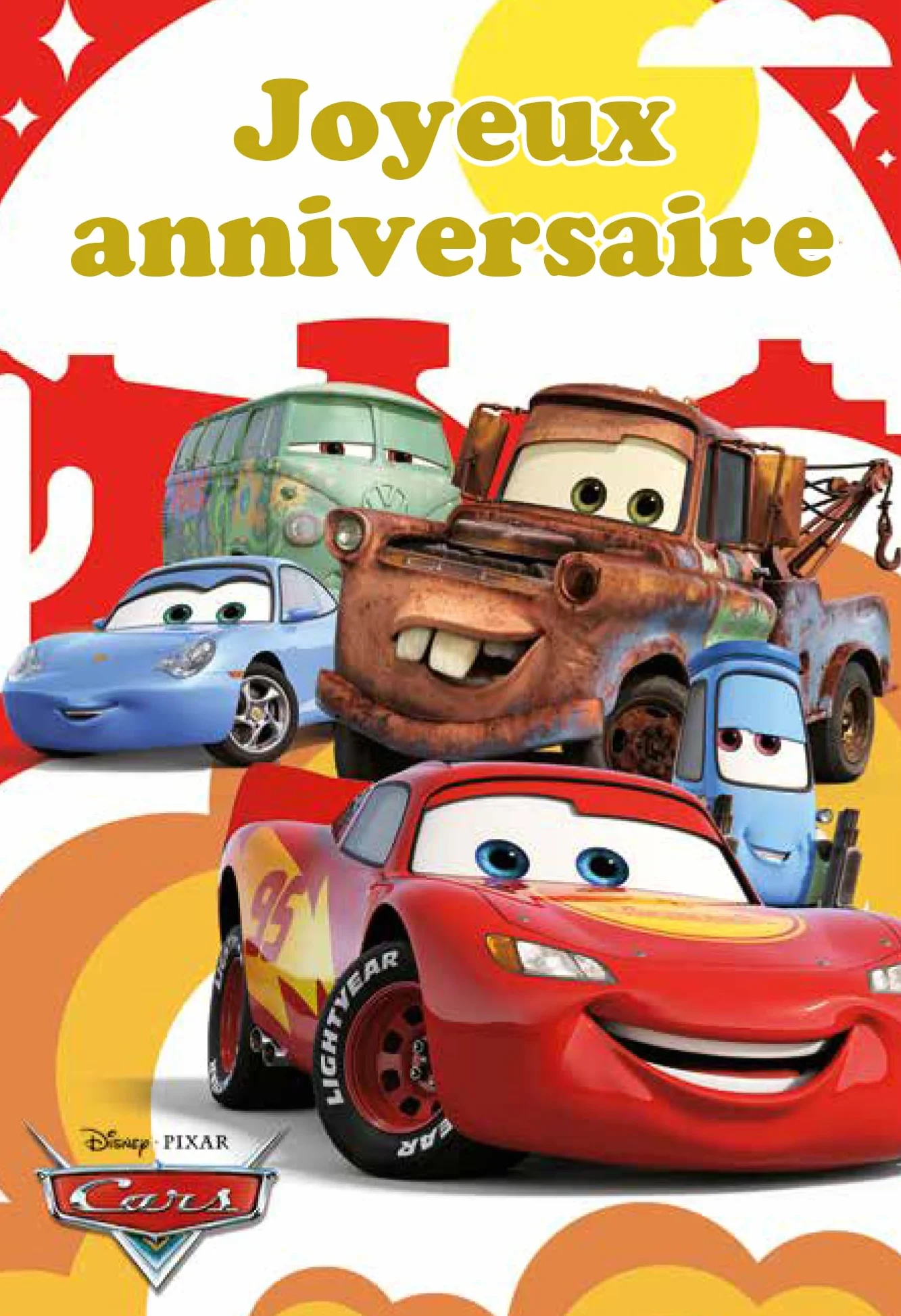 Carte ANNIVERSAIRE Cars Disney Pixar Licence Officielle - Voiture de Course Rouge pour Enfant - Avec Enveloppe 12x17,5cm