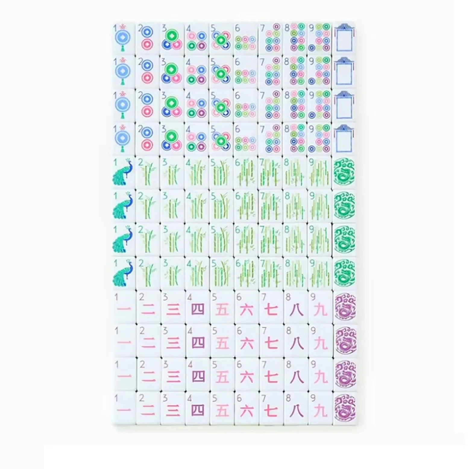 Ensemble de Mahjong américain, Carreaux acryliques dégradés à 4 Niveaux | Peacock Monkey Joker Art, numérotés, jeu de style complexe for le voyage à la maison