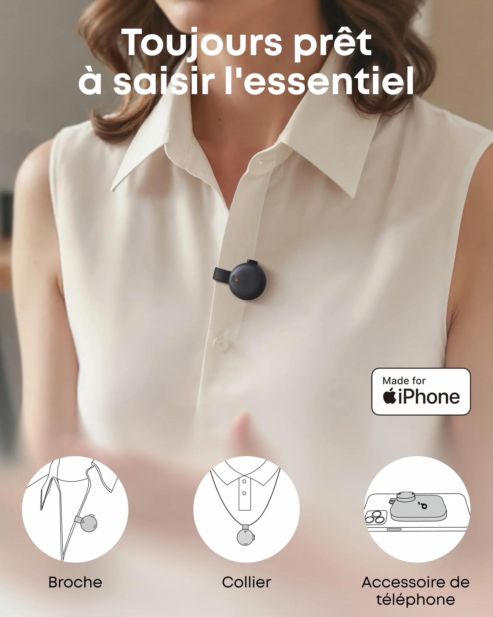 soundcore Work par Anker Enregistreur Vocal Portable IA avec Transcription et Résumés IA, Certifié MFi