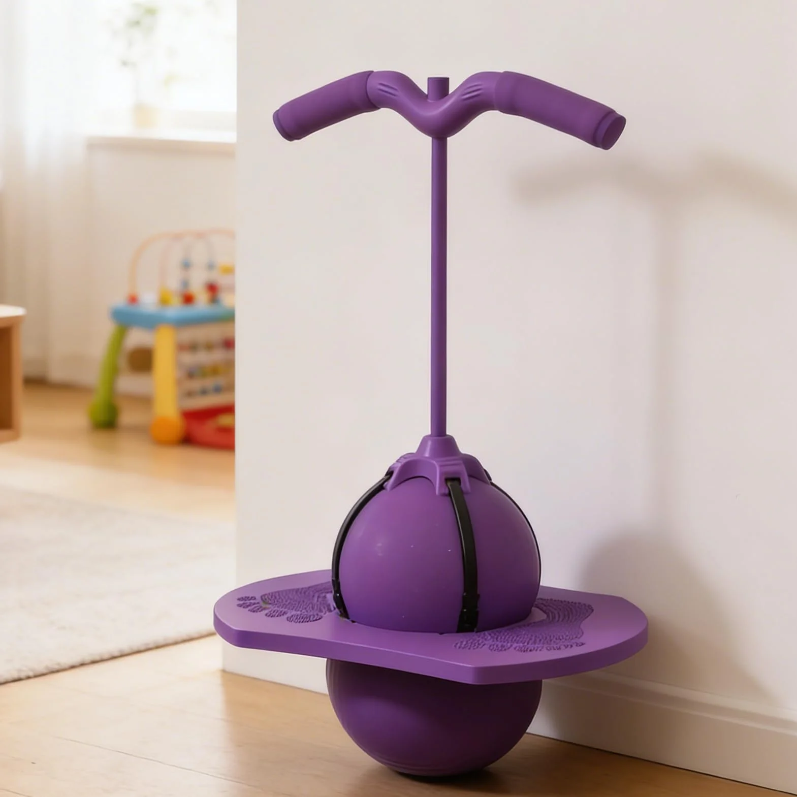 Jumping Balance Ball Toy Kids Trainer Bouncing Activity Toy for Coordination Practice PVC Inflatable Ball with Soft Foam Handle Bar