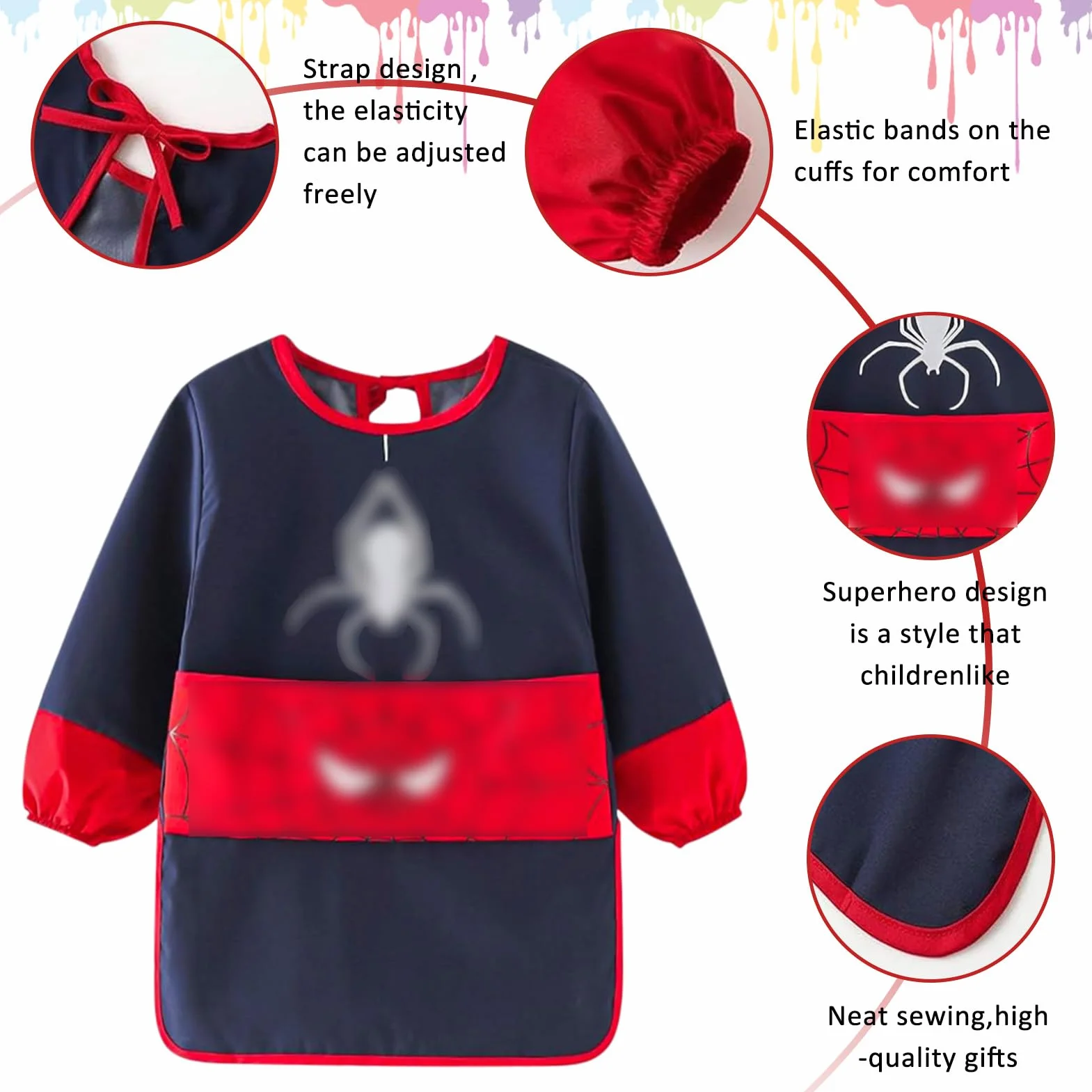 Tablier Peinture Enfant Imperméable Blouse 3-7 Ans avec Poches Manches Longues pour Activités Scolaires Dessin Cuisine
