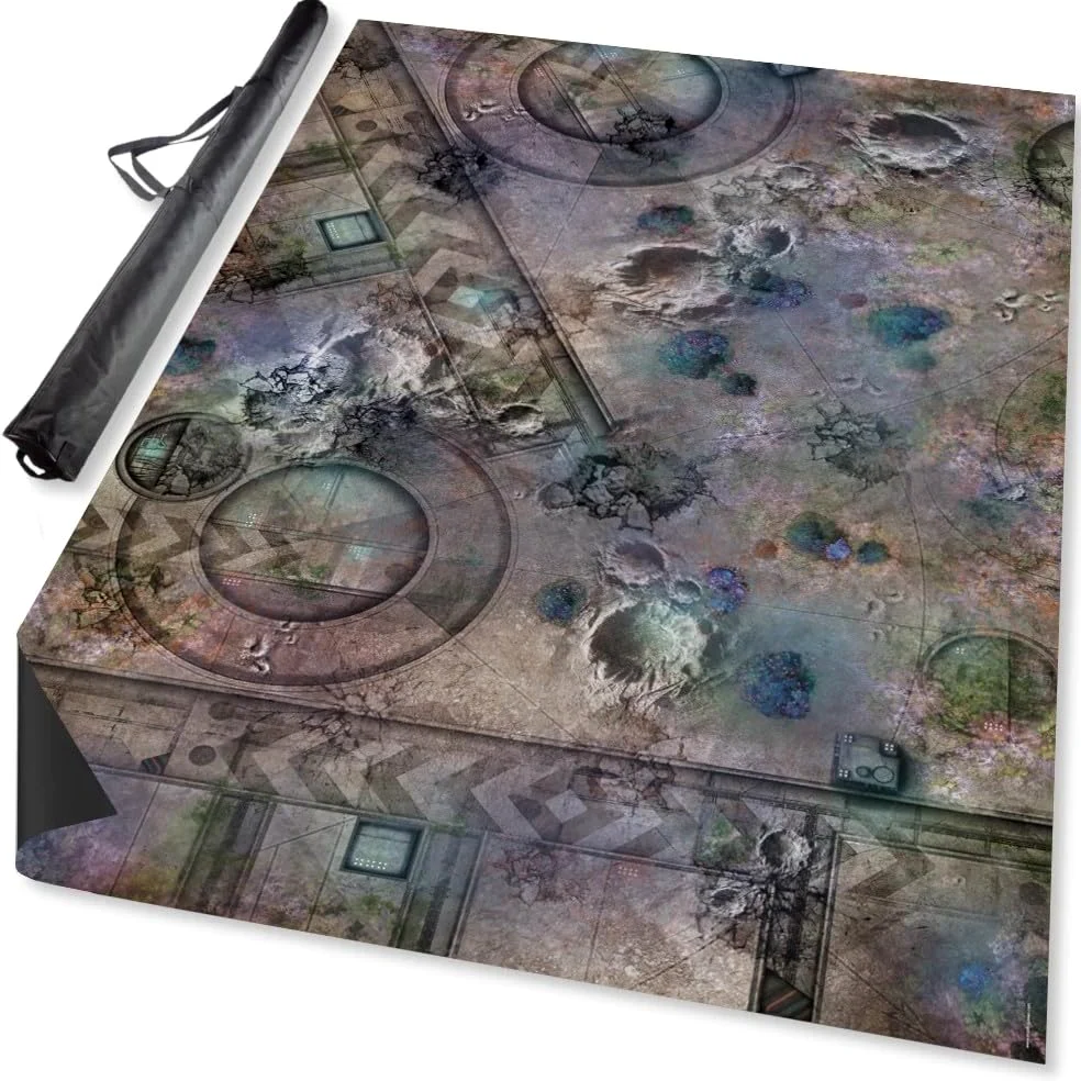Tapis de combat Grim Battlefield en néoprène 180 cm x 120 cm | Surface de combat durable pour science-fiction | Sac de transport inclus | Idéal pour Warhammer 40K, Firefight, Kill Team, et plus encore