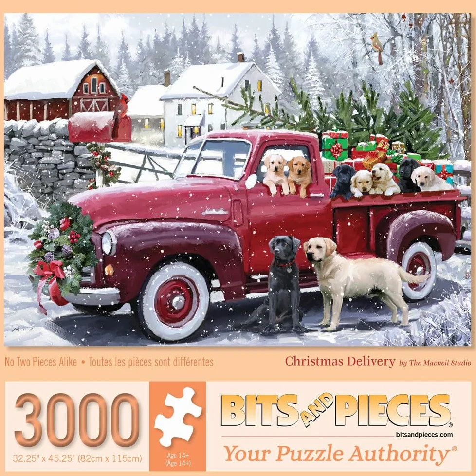 Bits and Pieces Puzzles de 3000 pièces pour adultes – Grand puzzle de 81,3 x 114,3 cm – 3000 pièces – Motif camion rouge – Découpe aléatoire – Pas de 2 pièces identiques – Livraison de Noël