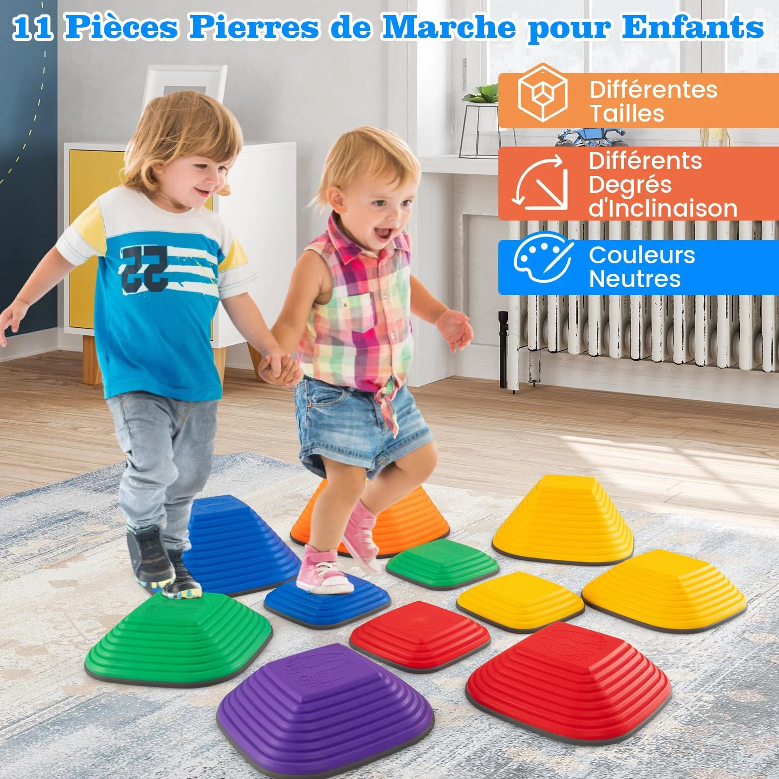 COSTWAY Pierres d'équilibre Empilables Enfant Bord TPE, Parcours Motricité Motif Antidérapant, Jouet Sensoriel Intérieur Extérieur, Charge 80kg 3 Ans+