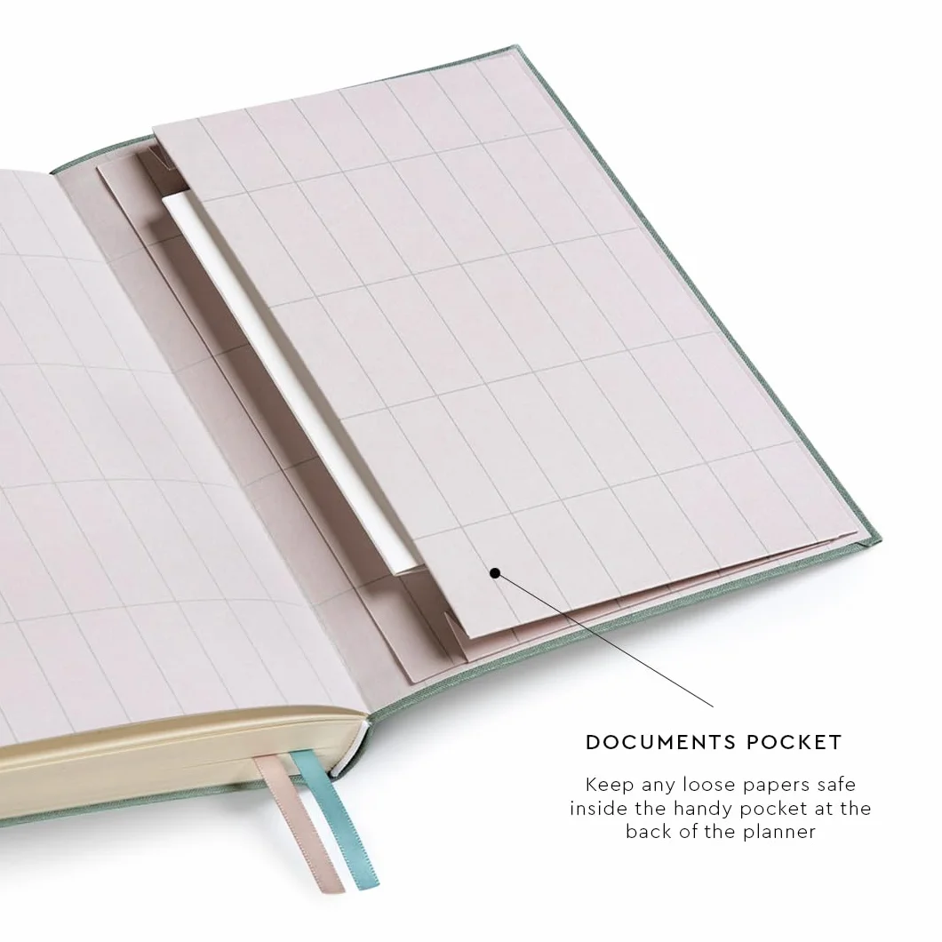 Agenda journalière non datée A5 couleur sauge avec calendrier horaire