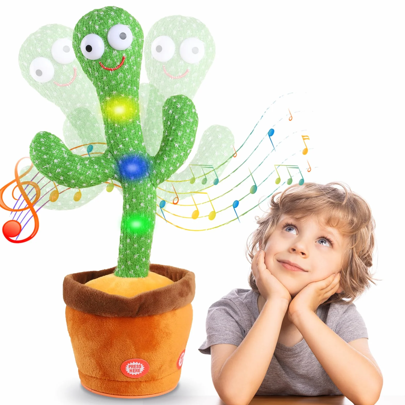 Cactus Dansant Parlant Chante Répète Jouet Bébé Peluche Interactive avec 120 Chansons pour 6 Mois+ Enfants