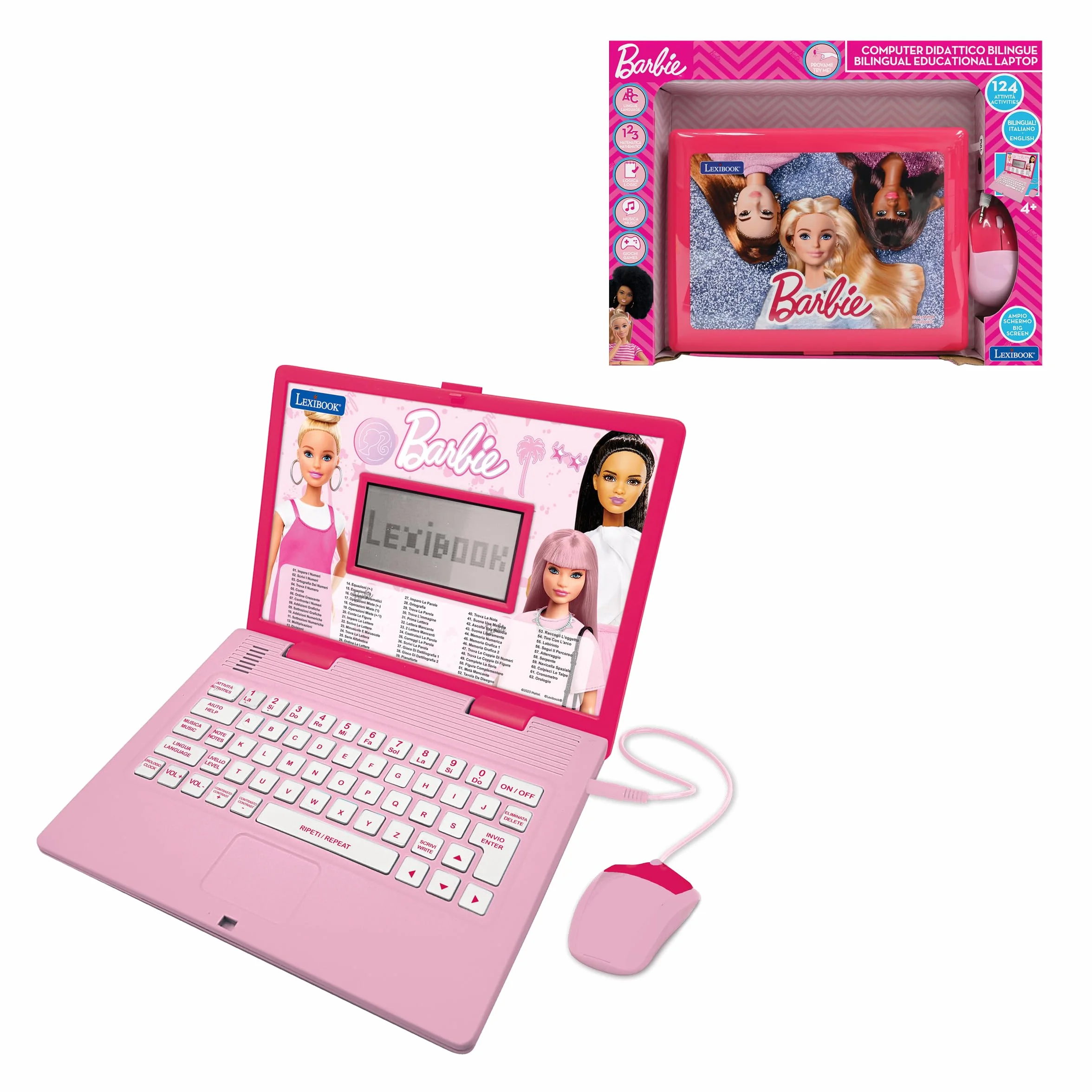 Lexibook Barbie, Ordinateur Portable éducatif et bilingue en Anglais/Italien, Jouet pour Enfants avec 124 activités pour Apprendre, Jeux et Musique, Rose, JC598BBi5LXB