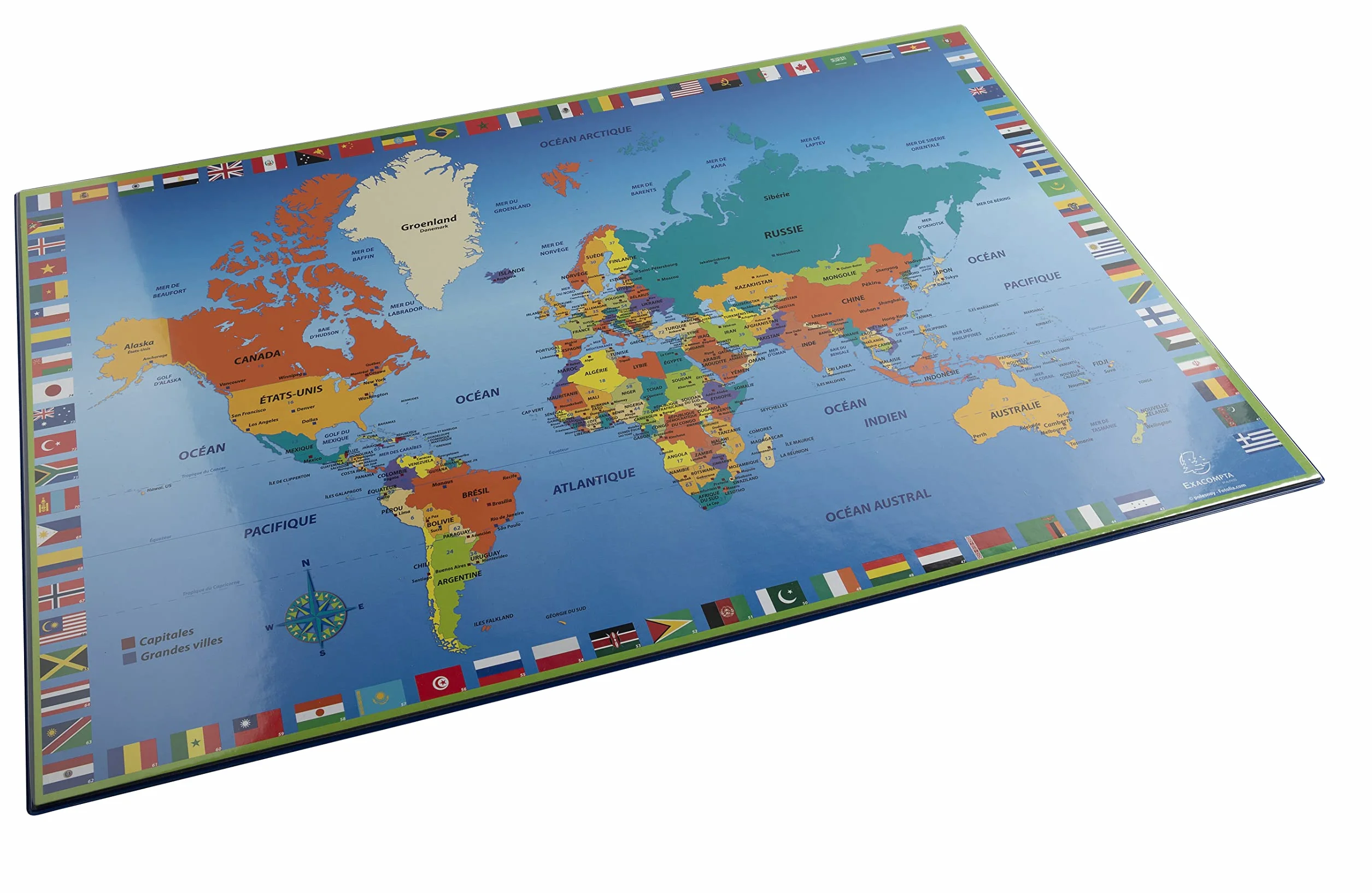 Exacompta Sous-main carton rigide rembordé PVC 37,5 x 57,5 cm monde