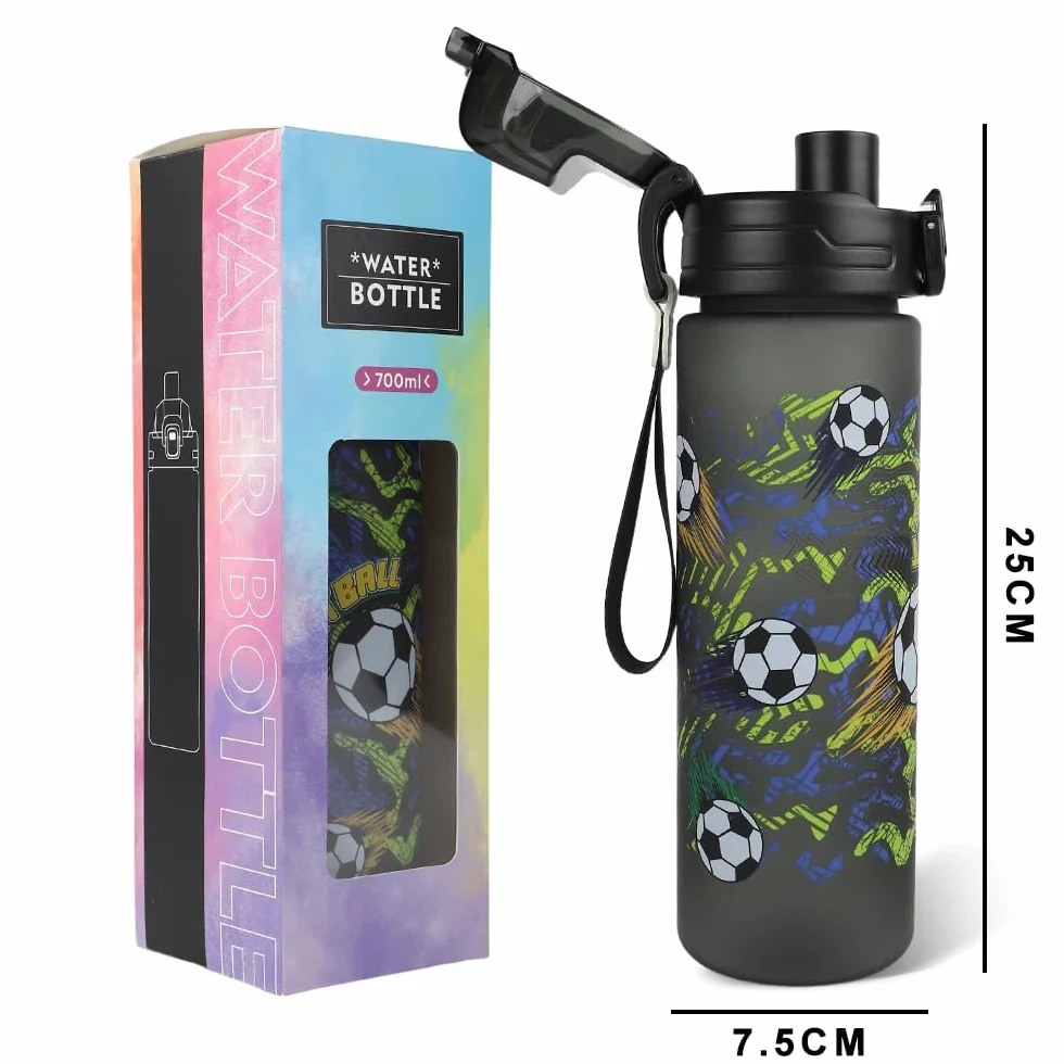 Gourde Enfant 700 Ml Sans BPA Adaptée Aux Boissons Gazeuses Ouverture Simple Pression Anti Fuite Football